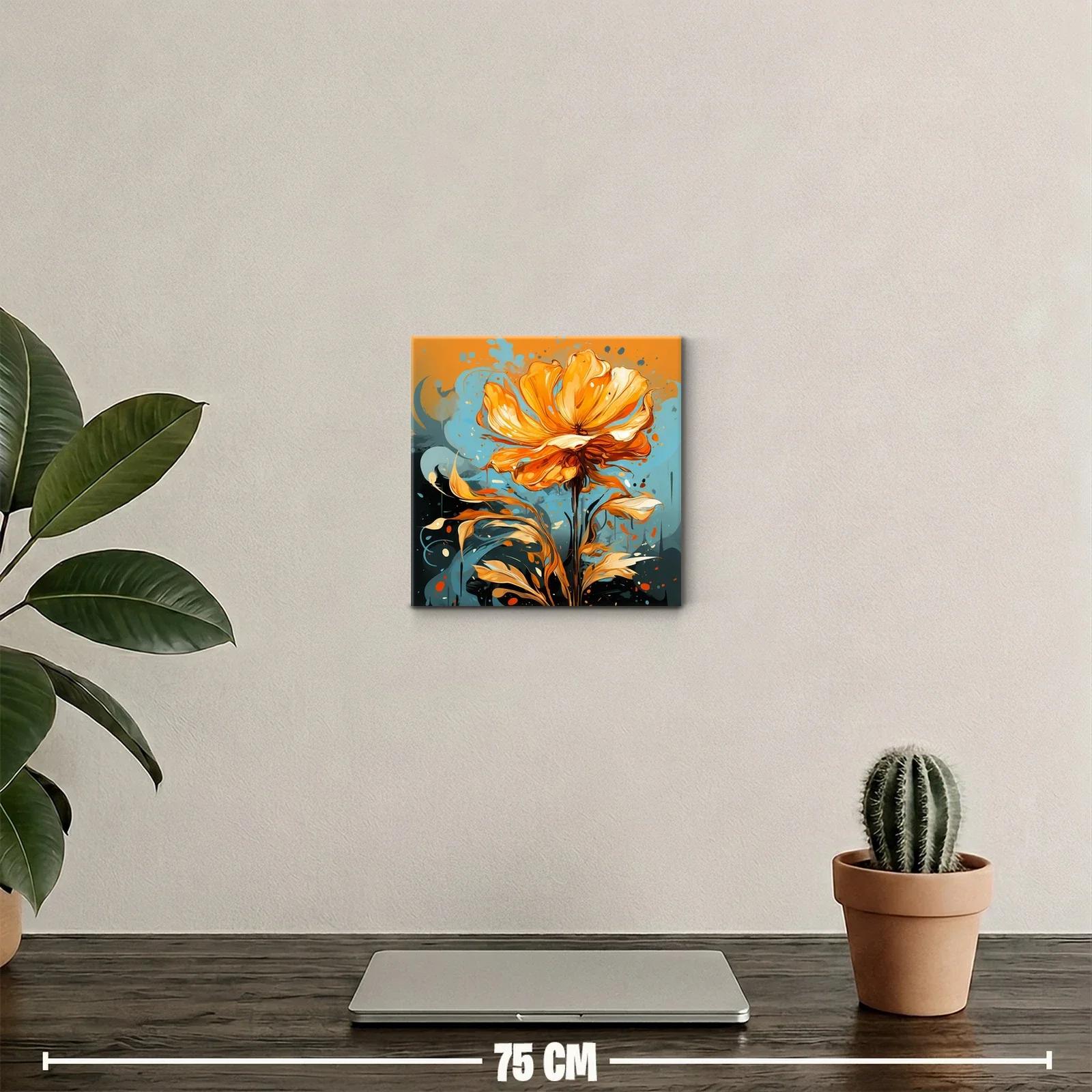 Flor vibrante en tonos cálidos y fondo azul intenso — miniatura 2
