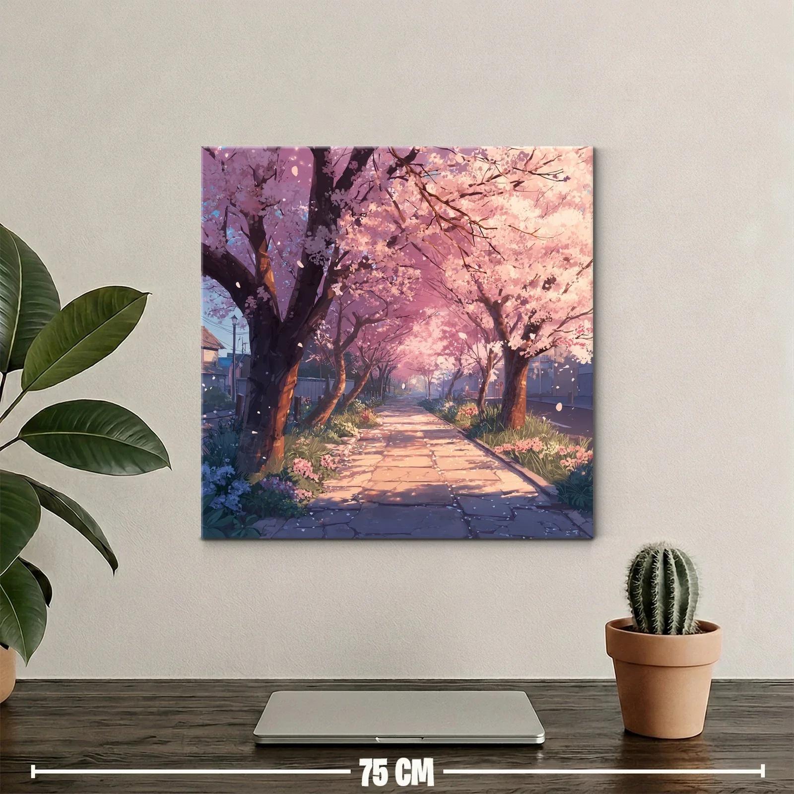 Camino de Cerezos en Flor bajo Luz Suave del Atardecer — miniatura 2