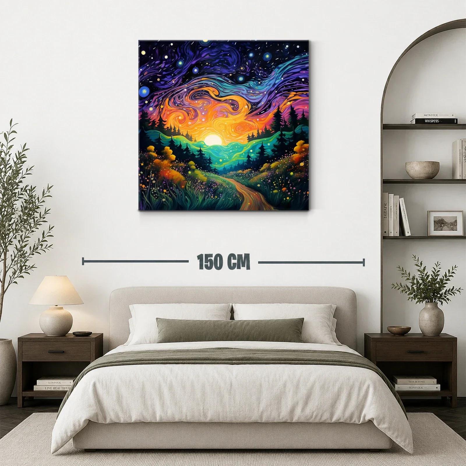 Paisaje nocturno vibrante con cielo estrellado y sendero — miniatura 3