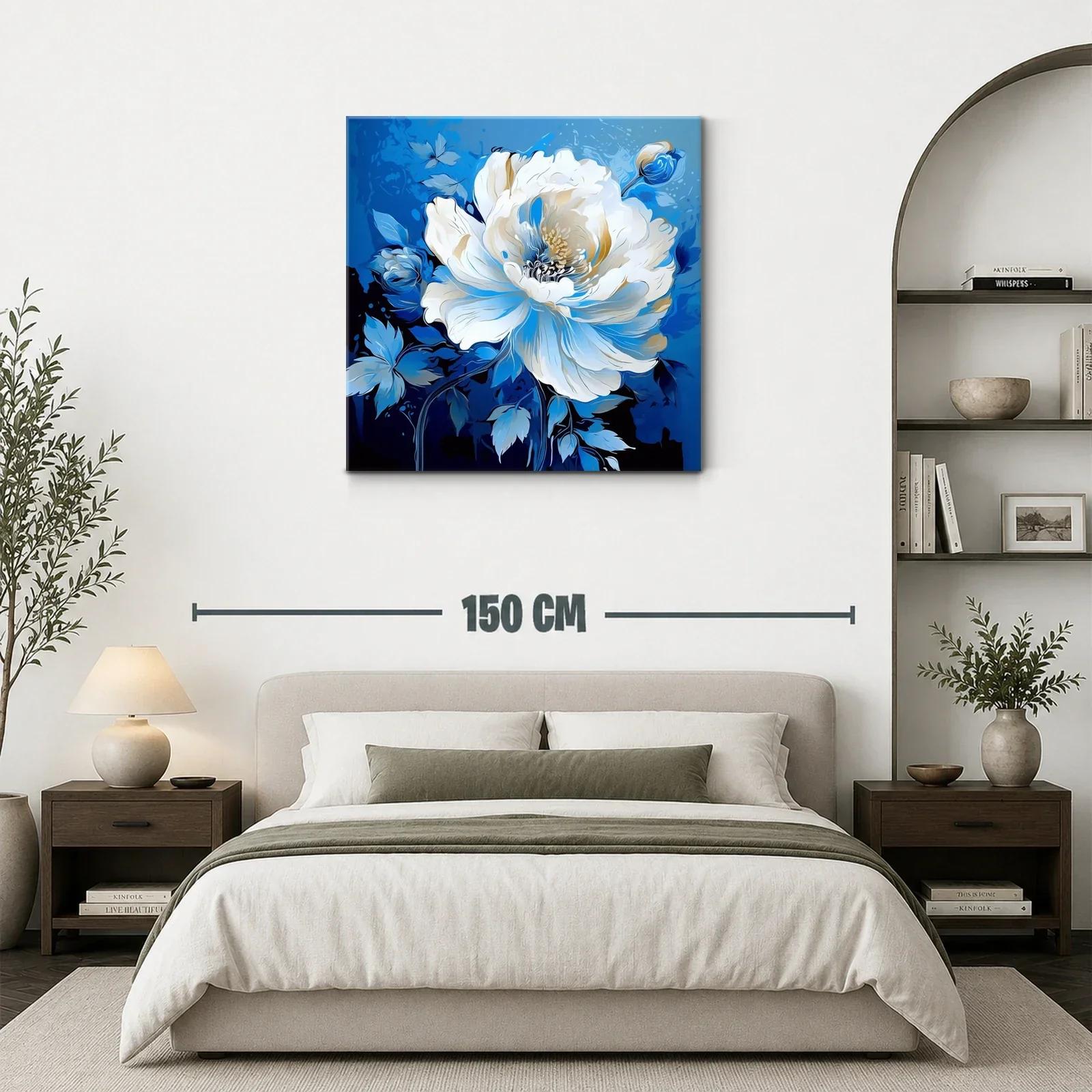 Flor blanca sobre fondo azul intenso con toque elegante — miniatura 3