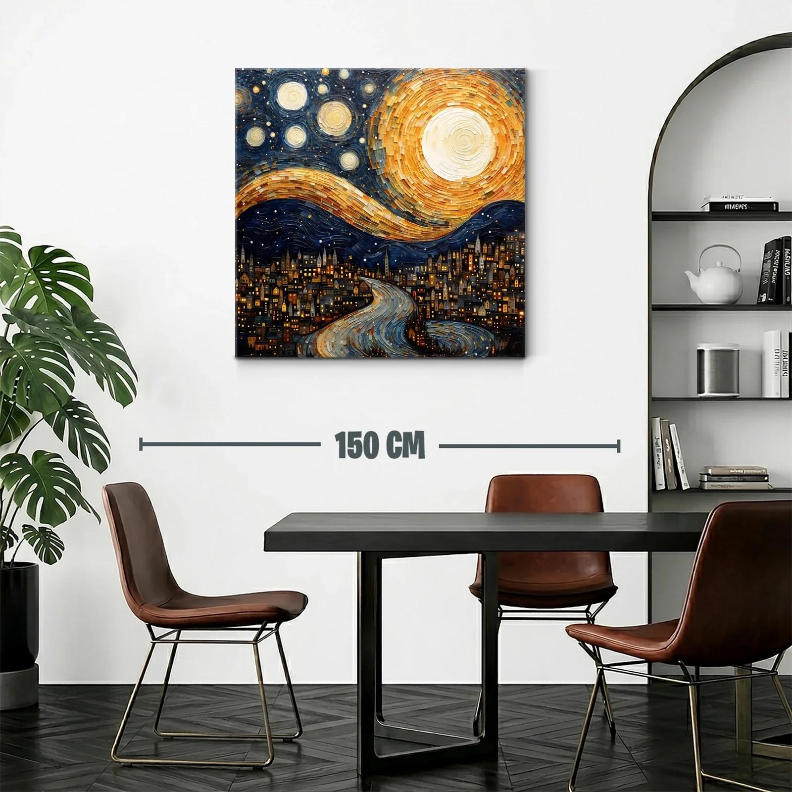 Paisaje nocturno con luna y estrellas sobre ciudad iluminada — miniatura 2
