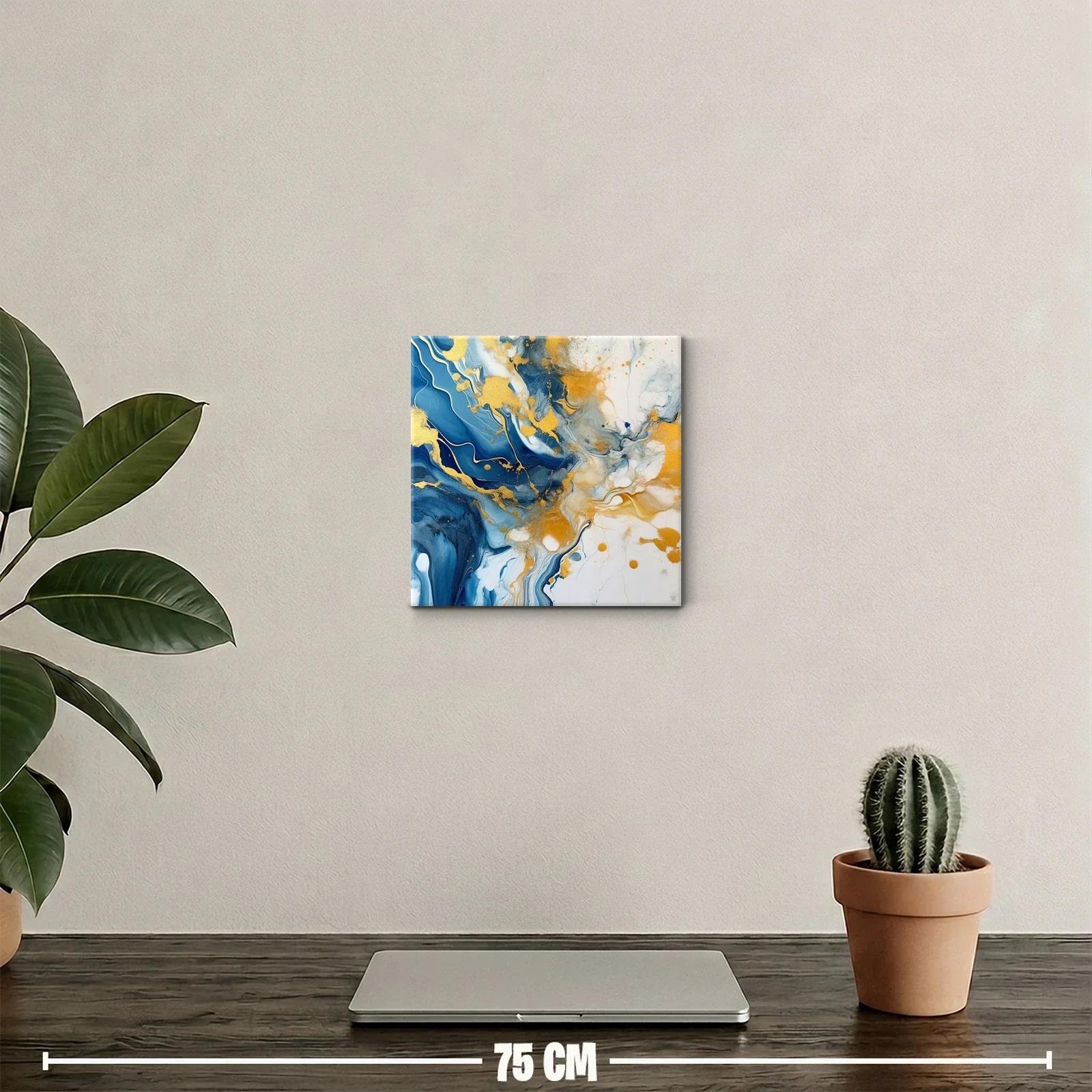 Cuadro abstracto con vibrantes tonos azules y dorados — miniatura 2