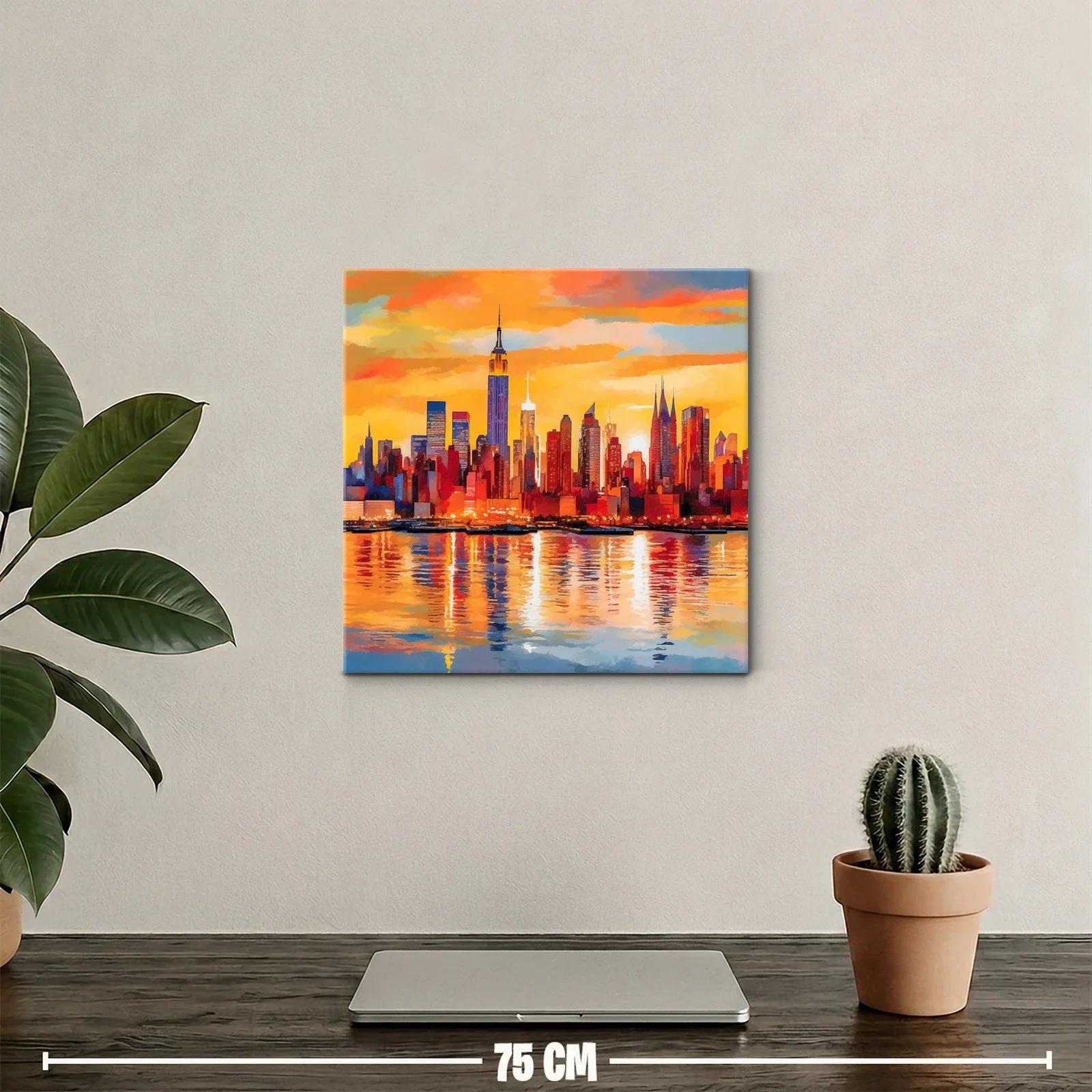 Atardecer vibrante sobre skyline urbano con reflejos dorados — miniatura 2