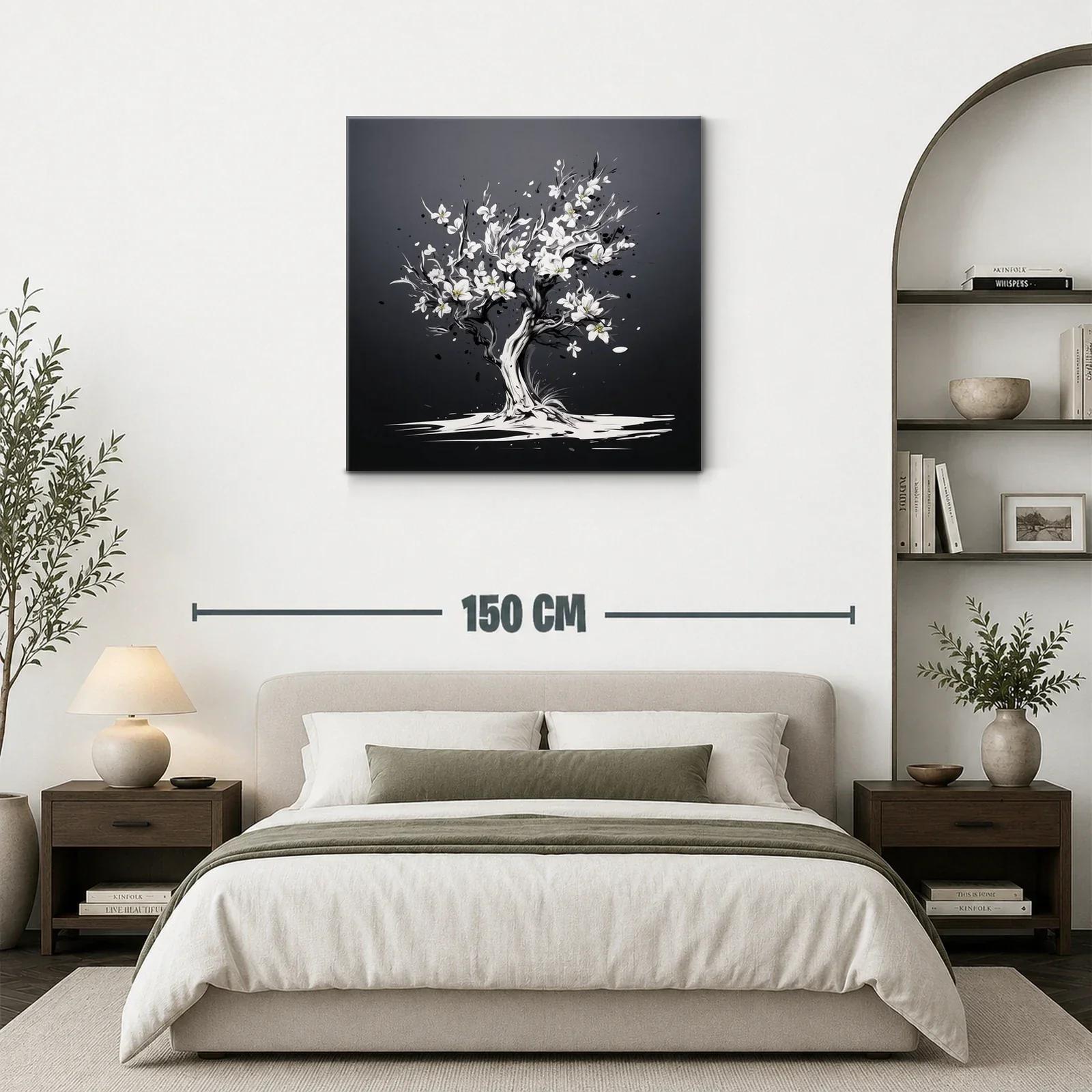 Árbol floreciente en tonos gris y blanco elegante — miniatura 3