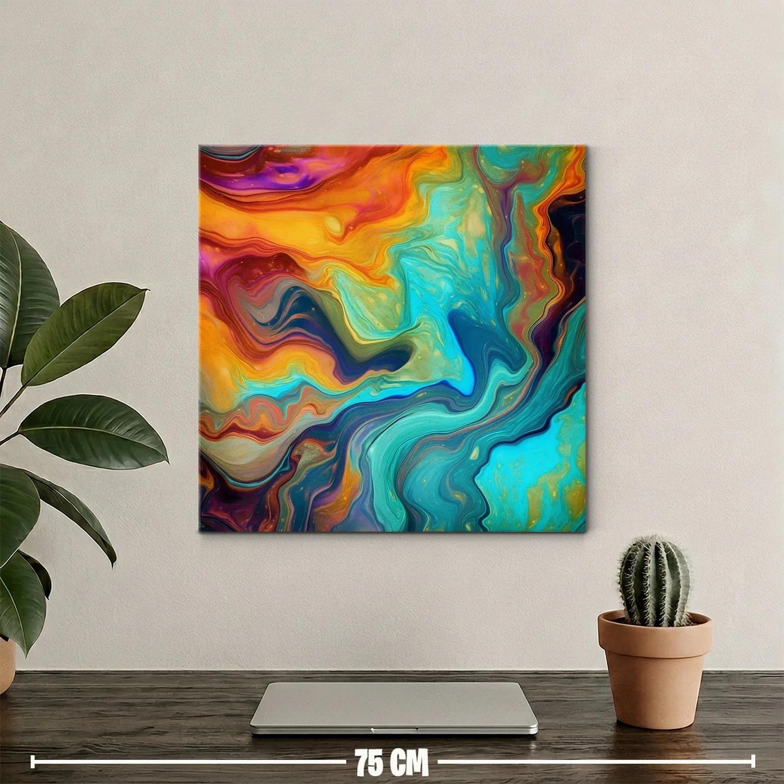 Composición abstracta con vibrantes tonos turquesa y cálidos anaranjados — miniatura 2
