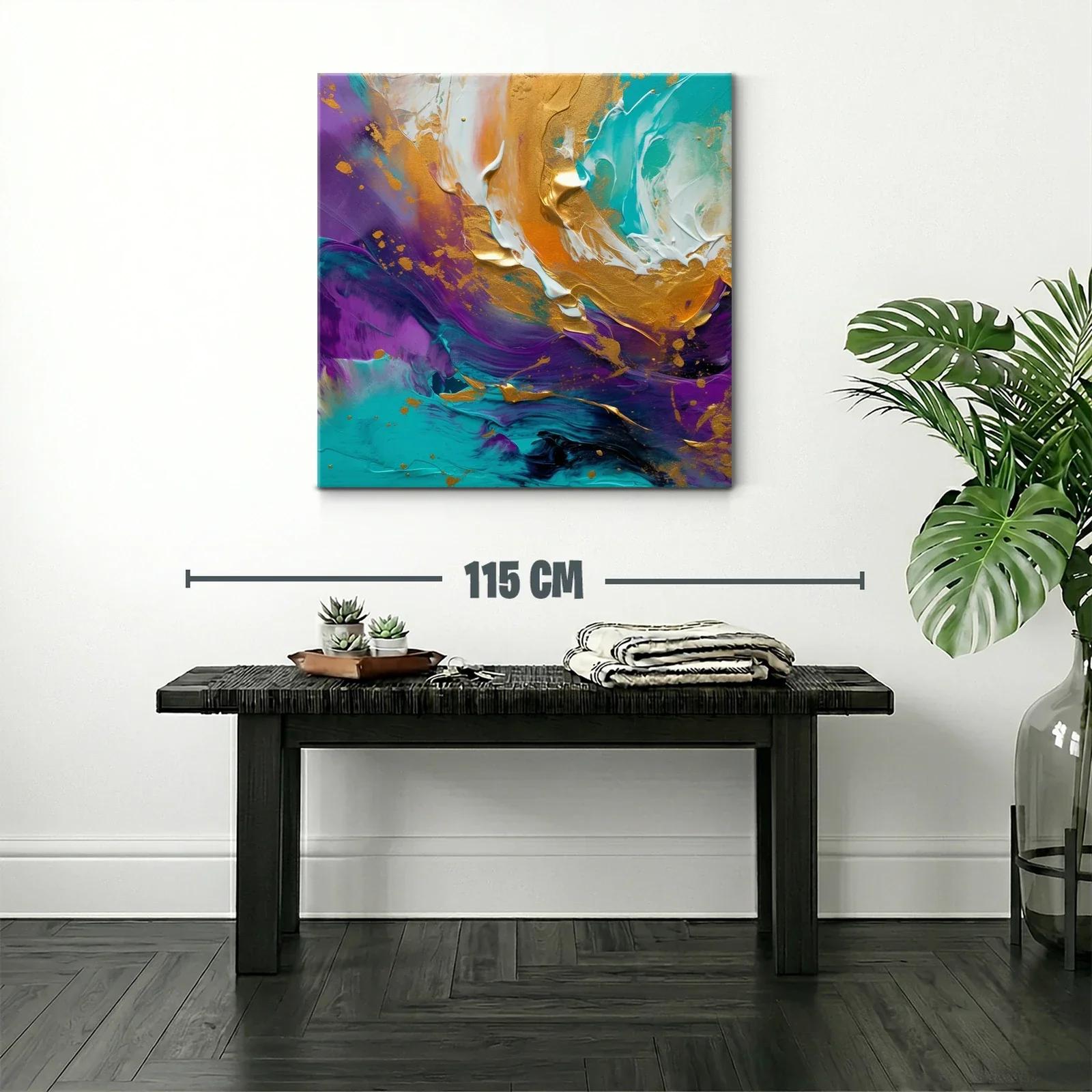 Cuadro abstracto con vibrantes tonos turquesa y dorado — miniatura 2