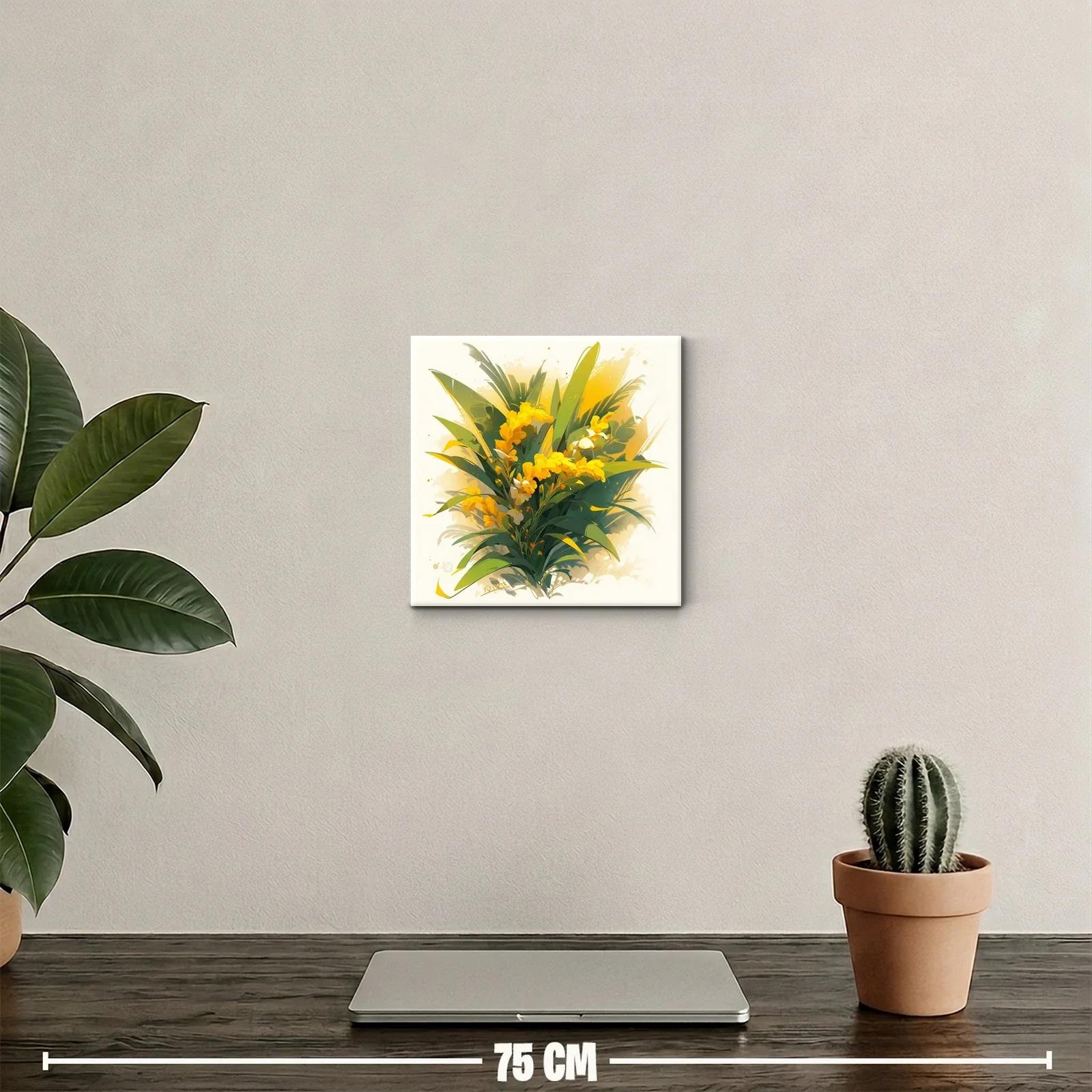 Cuadro con ramo vibrante de flores amarillas y follaje verde — miniatura 2