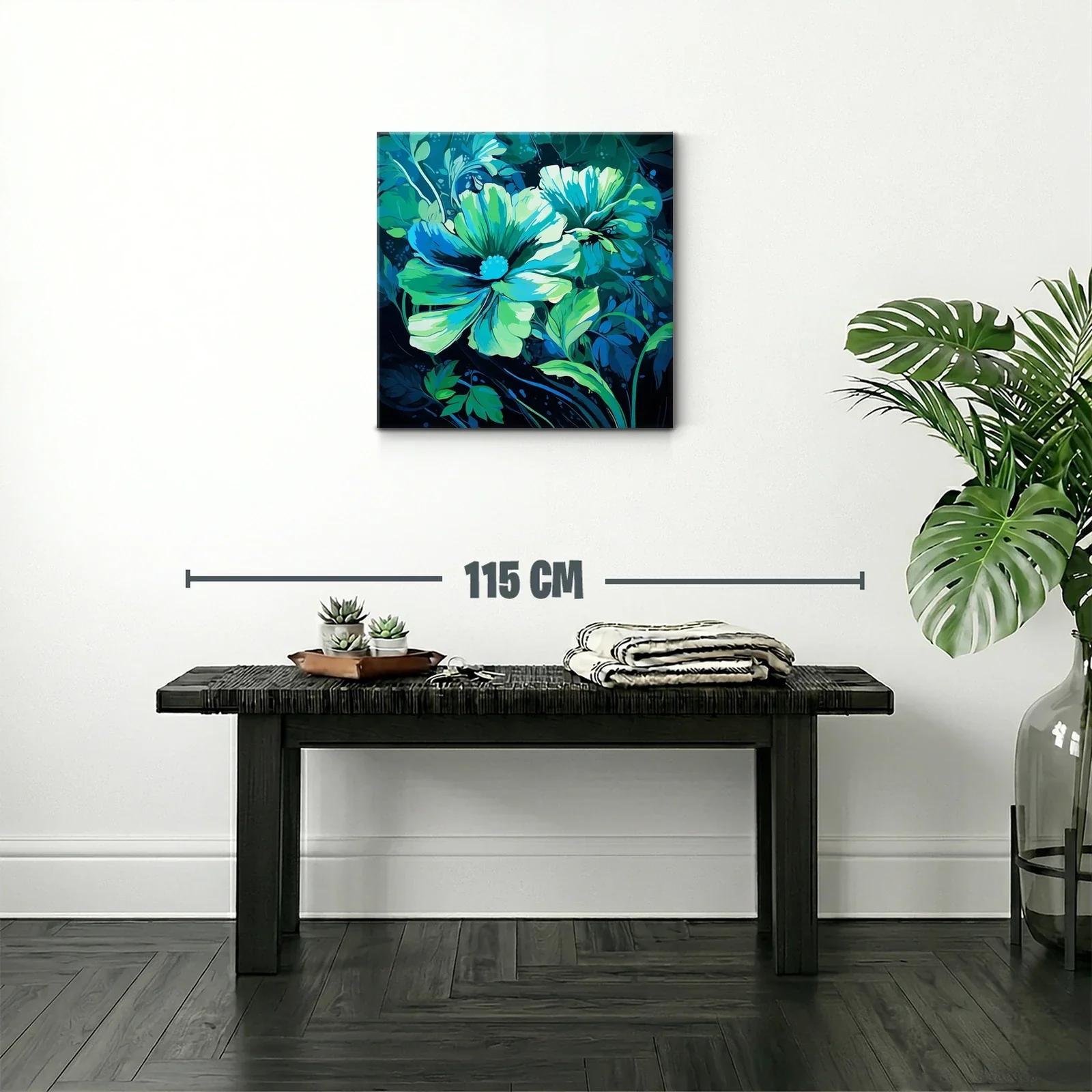 Cuadro floral en tonos azules y verdes vibrantes — miniatura 2