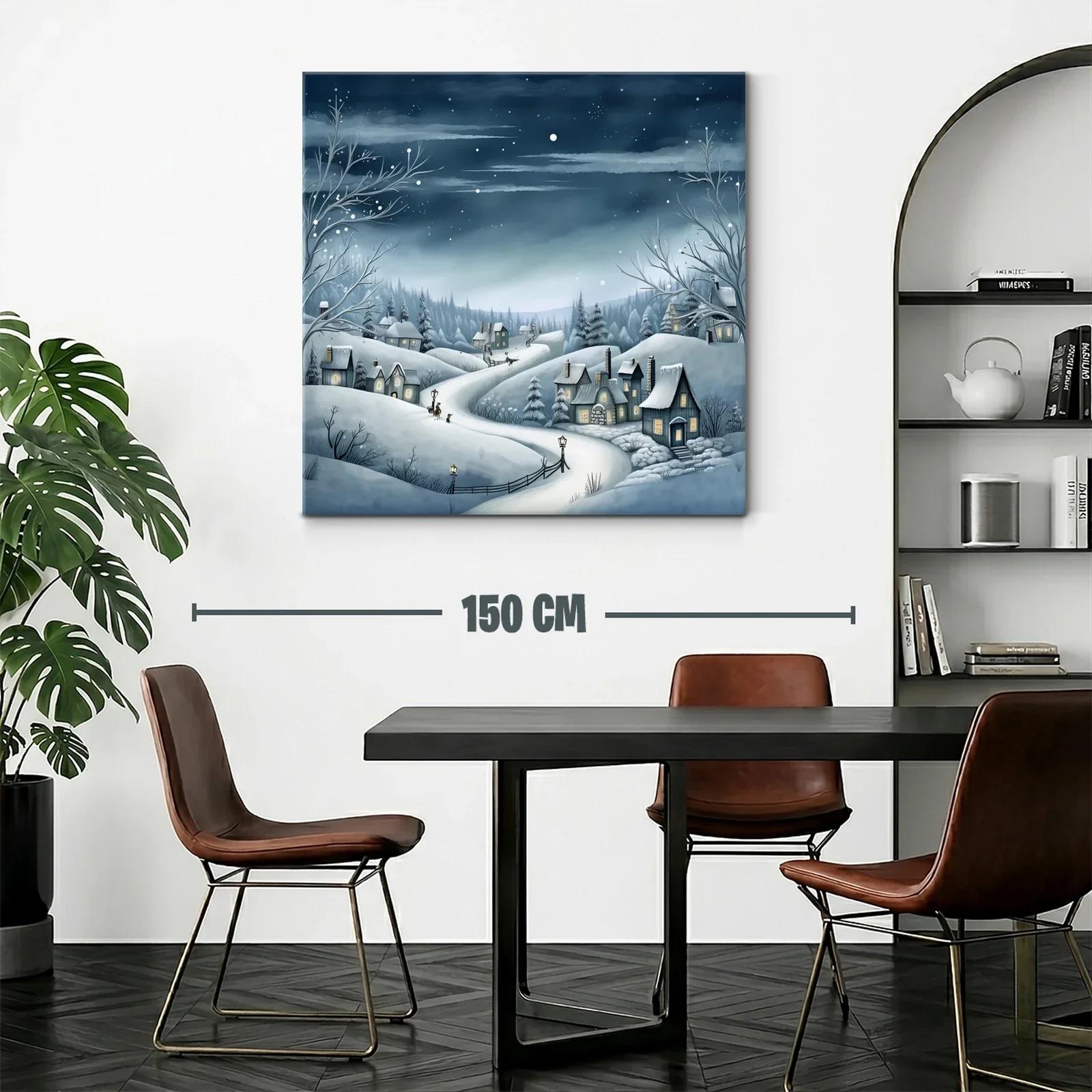 Paisaje invernal con casas y cielo estrellado nocturno — miniatura 2