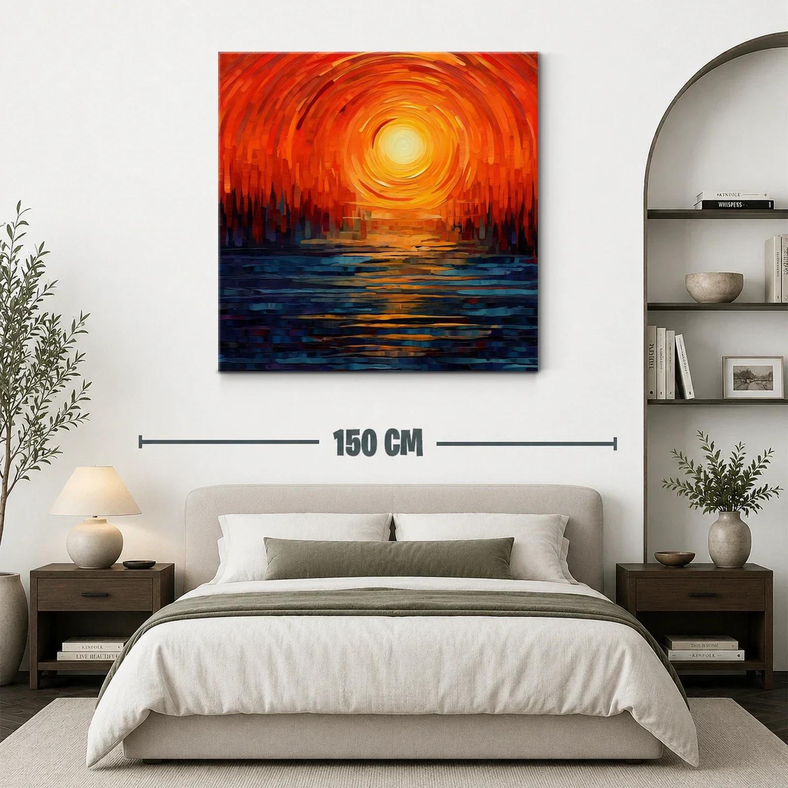 Cuadro abstracto con atardecer en tonos cálidos y contrastantes — miniatura 3