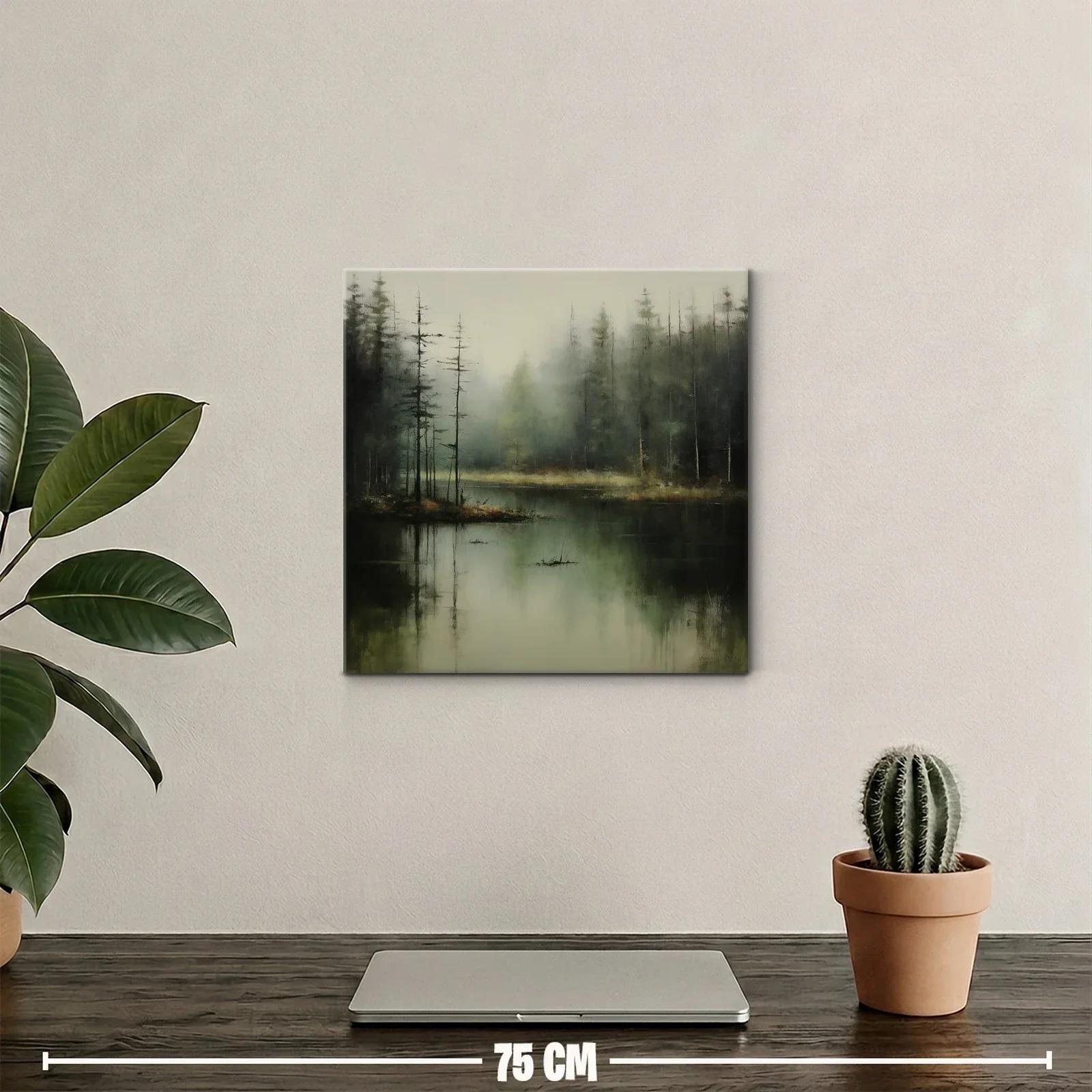 Paisaje brumoso de bosque junto al lago en tonos suaves — miniatura 2