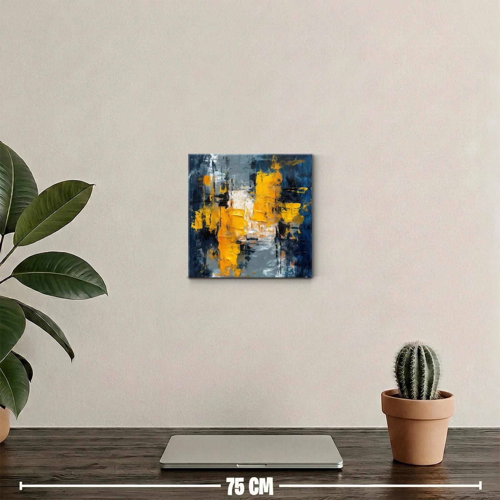 Cuadro abstracto con tonos dorados y azul oscuro — miniatura 2