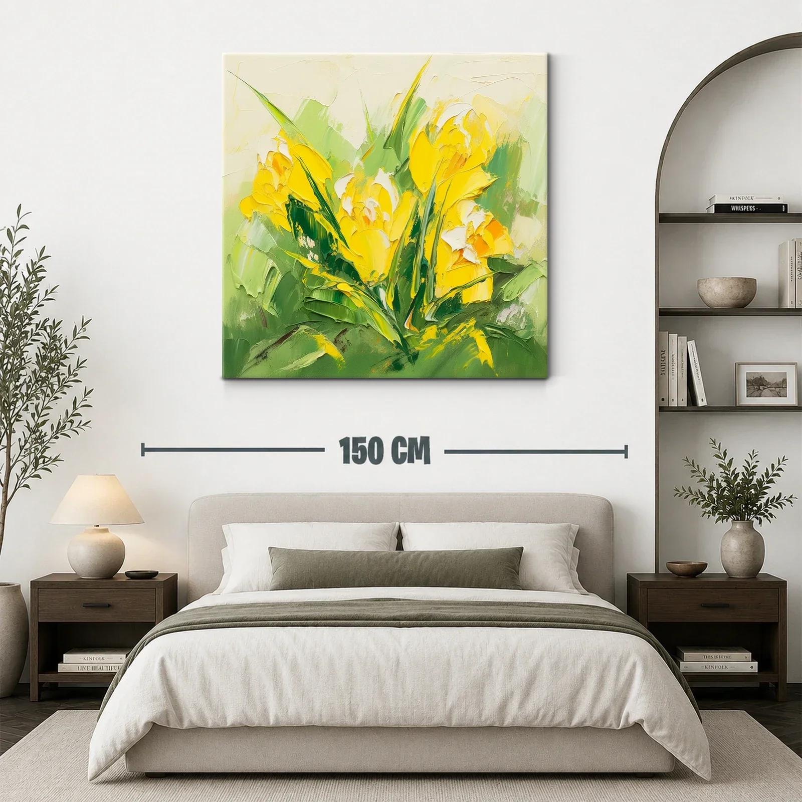 Cuadro moderno con flores amarillas y verdes vibrantes — miniatura 3