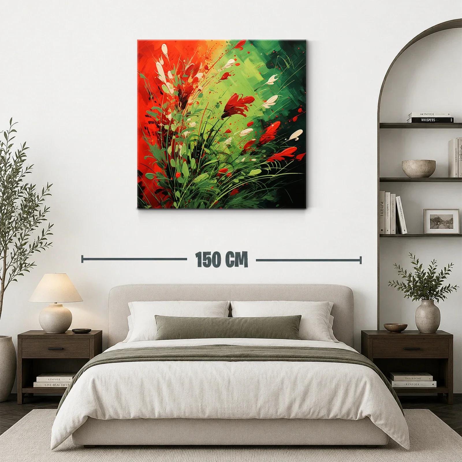 Cuadro vibrante con explosión de flores rojas y verdes — miniatura 3
