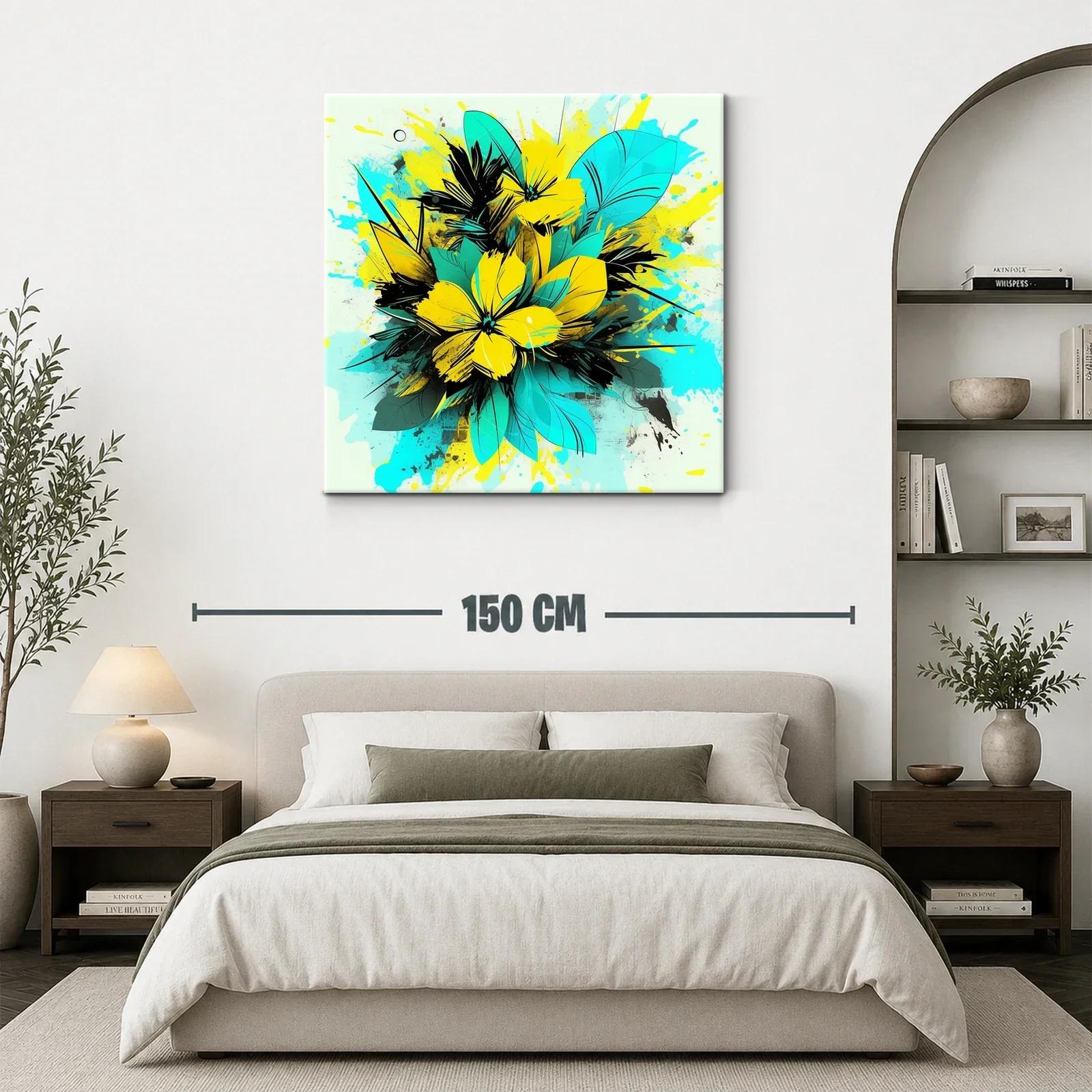 Composición de flores vibrantes en tonos turquesa y amarillo — miniatura 3