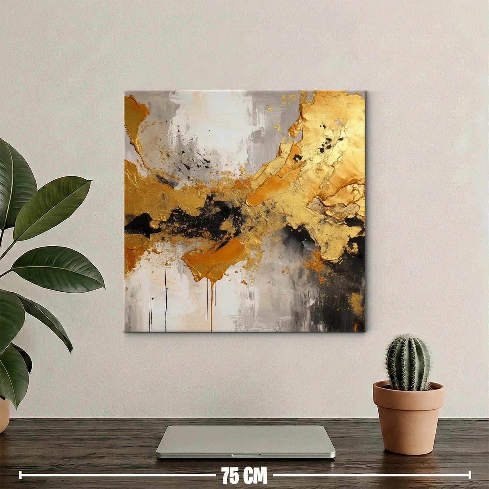 Cuadro abstracto con tonos dorados y contrastes intensos — miniatura 2