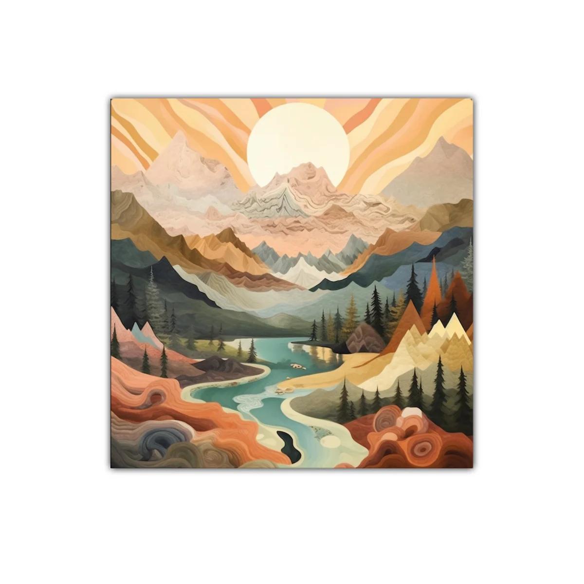 Paisaje de montaña surrealista con río serpenteante — miniatura 1