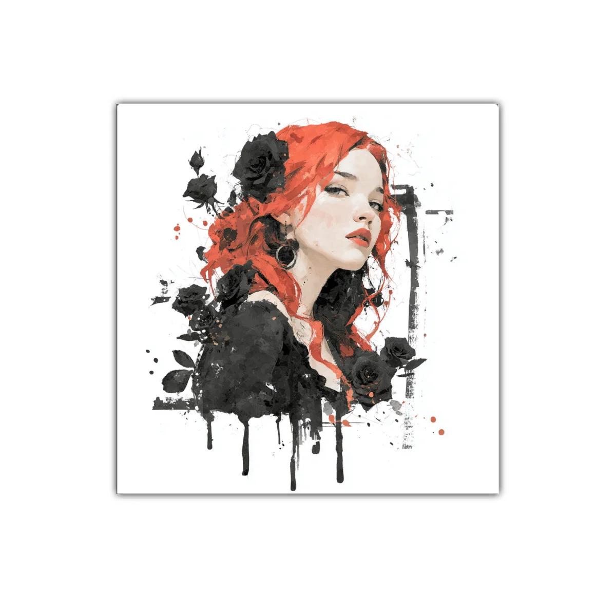 Retrato femenino con rosas negras y cabello rojo vibrante — miniatura 1