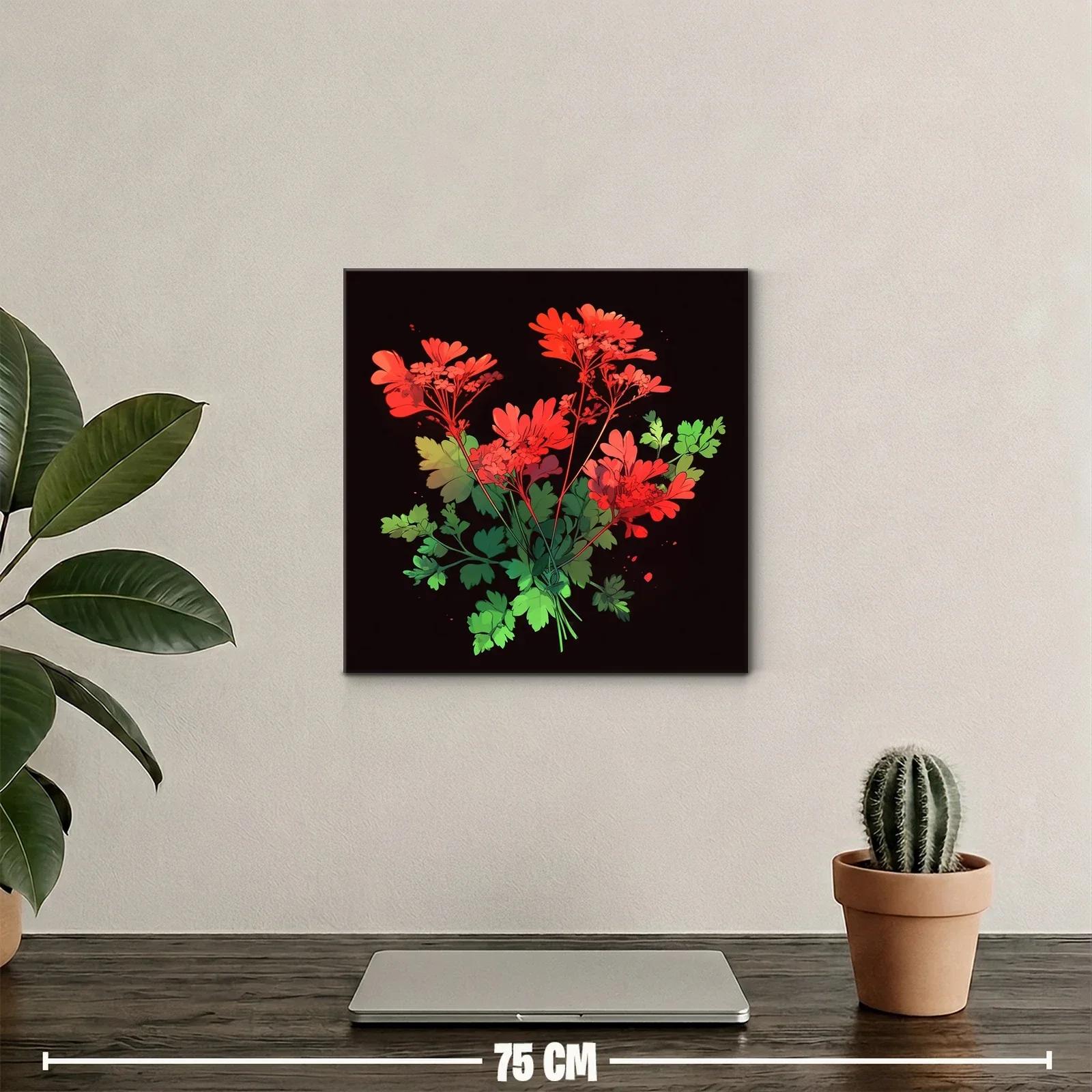 Ramo vibrante de flores rojas y hojas verdes sobre fondo oscuro — miniatura 2