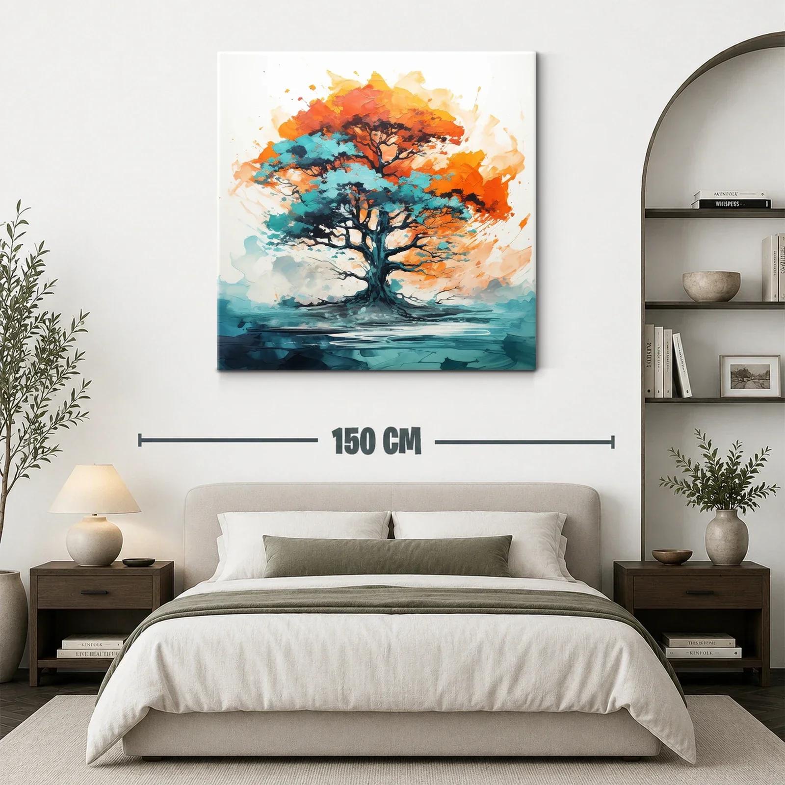 Árbol vibrante con tonos turquesa y naranja intenso — miniatura 3