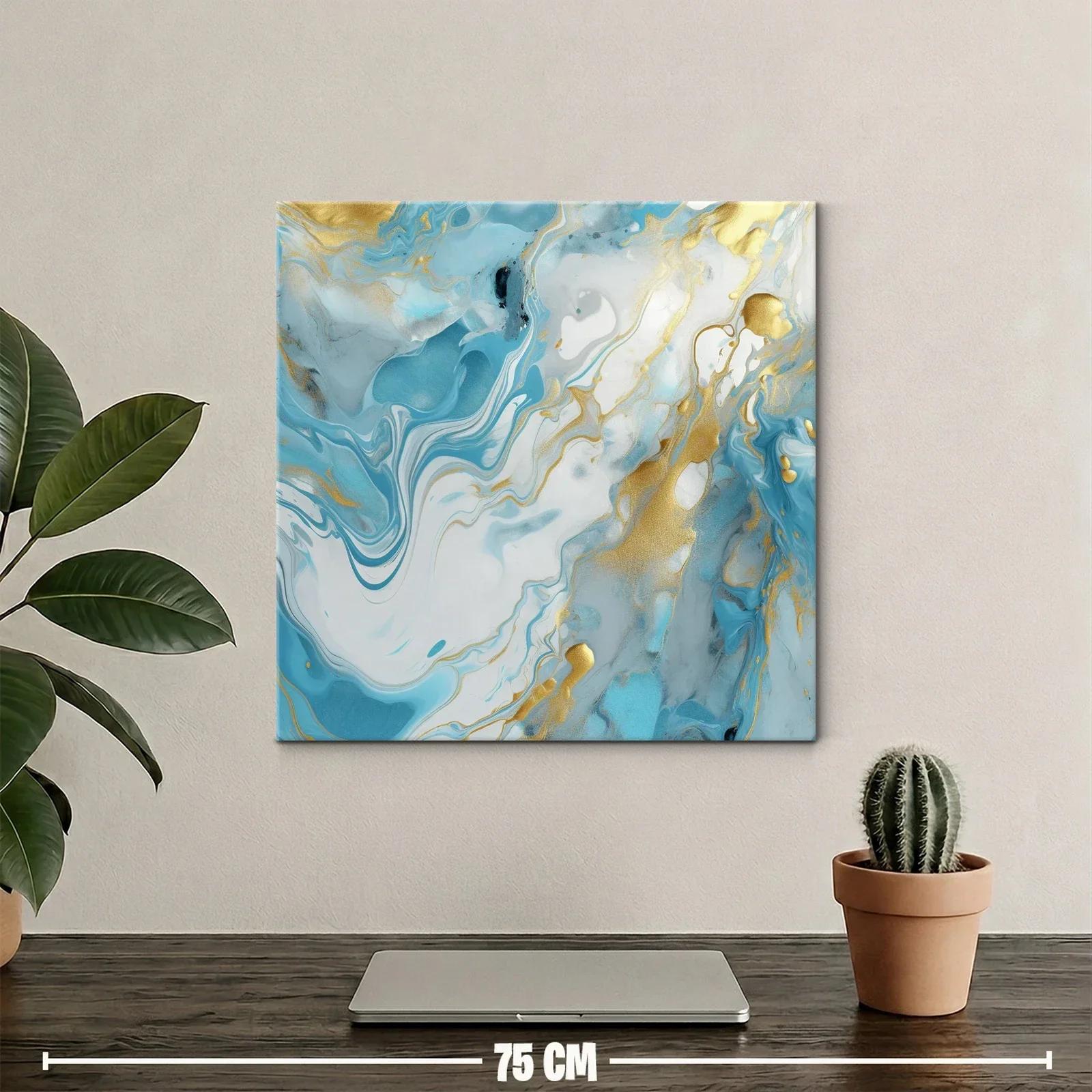 Cuadro abstracto con tonos azules y dorados elegantes — miniatura 2