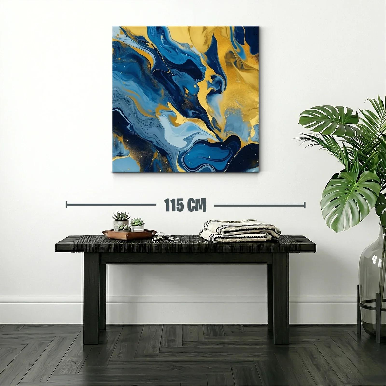 Cuadro abstracto con vibrantes tonos azules y dorados — miniatura 2