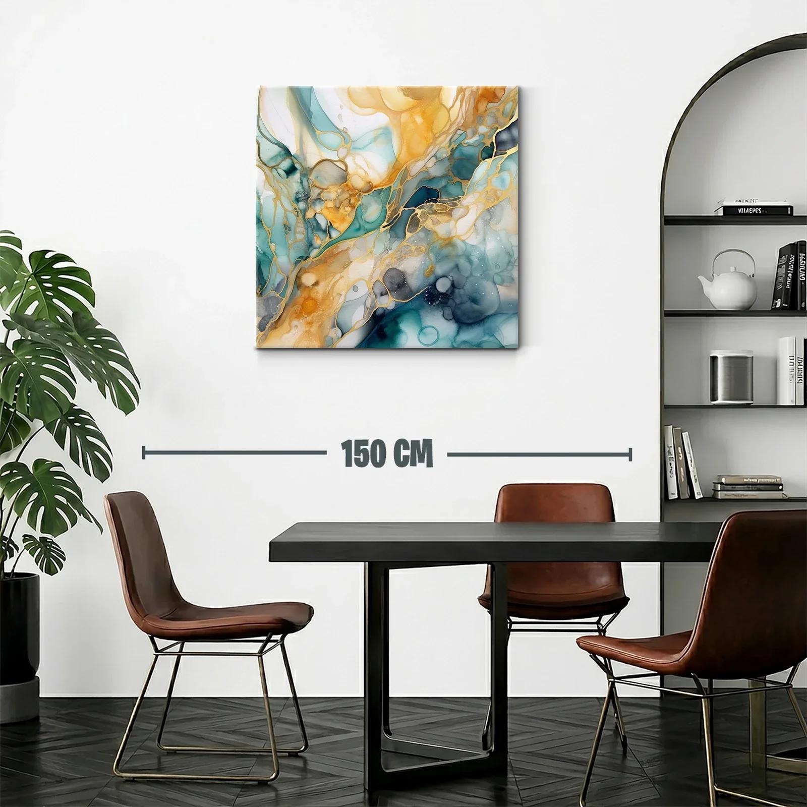 Cuadro abstracto con tonos dorados y azules intensos — miniatura 2