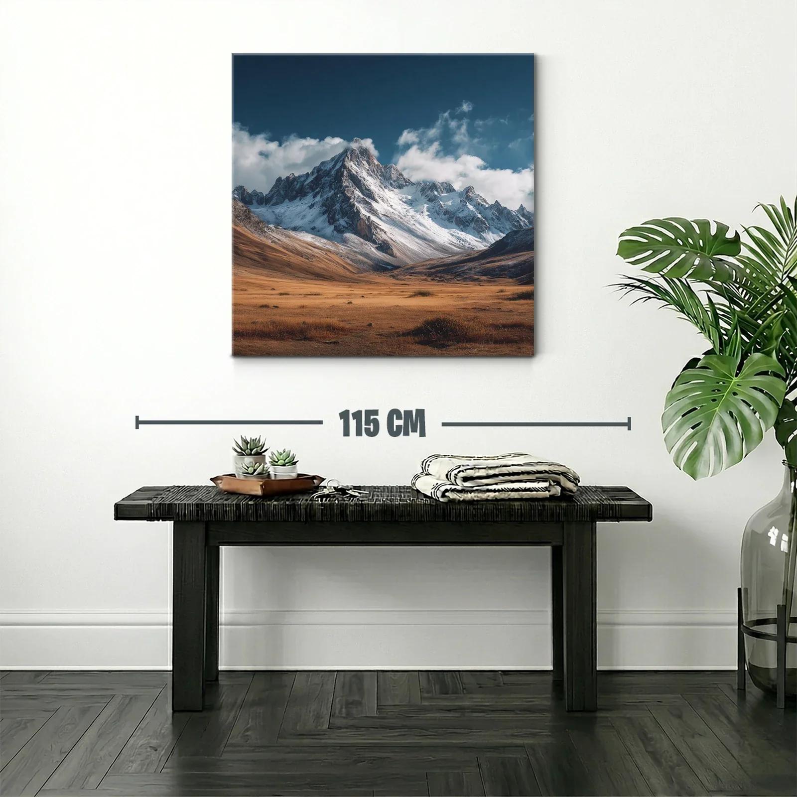 Montañas nevadas con cielo azul y pradera dorada — miniatura 2