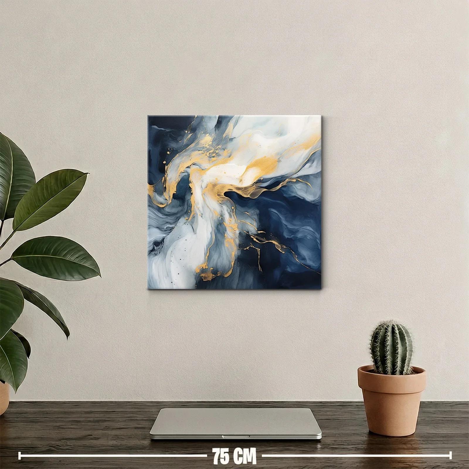 Cuadro abstracto en tonos azul y dorado elegante y moderno — miniatura 2