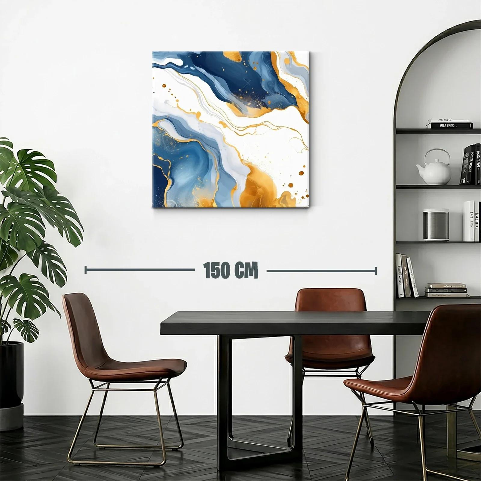 Cuadro Abstracto en Tonos Azules y Dorados Elegantes — miniatura 2