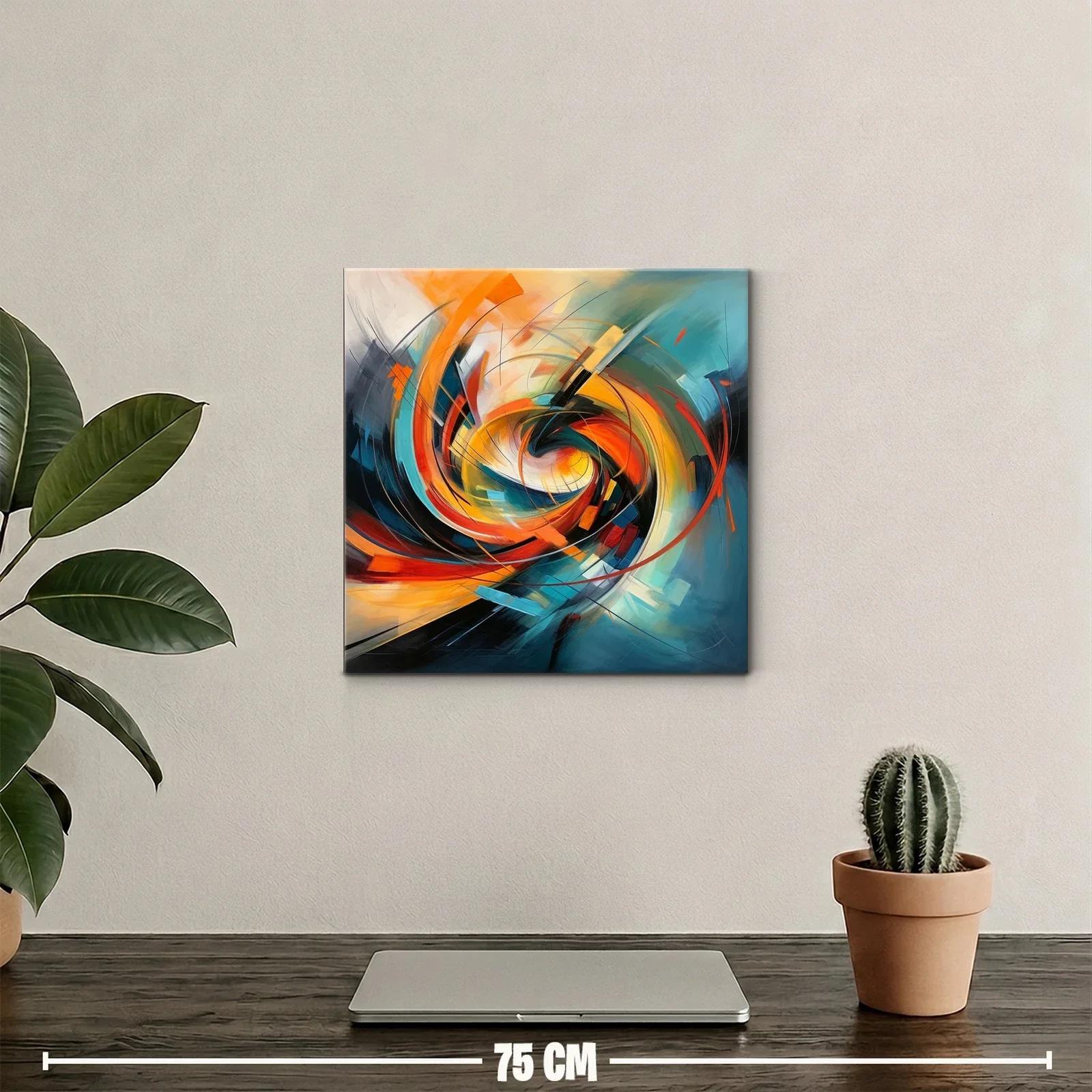 Cuadro abstracto con remolino en tonos cálidos y fríos — miniatura 2