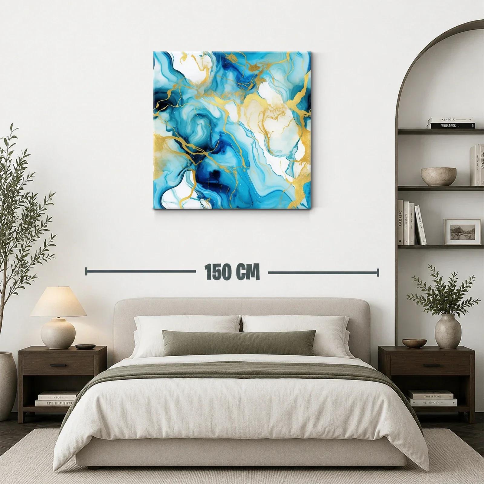 Arte abstracto con tonos azules y detalles dorados — miniatura 3