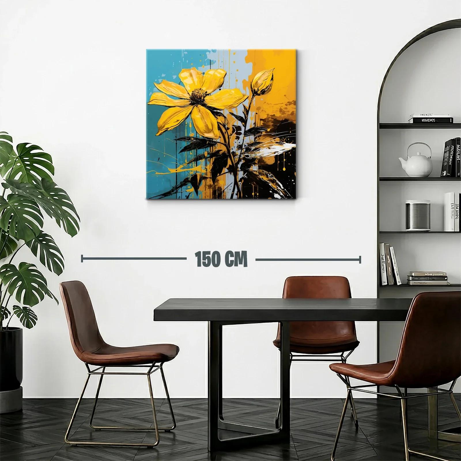 Flor amarilla vibrante sobre fondo azul y ocre — miniatura 2