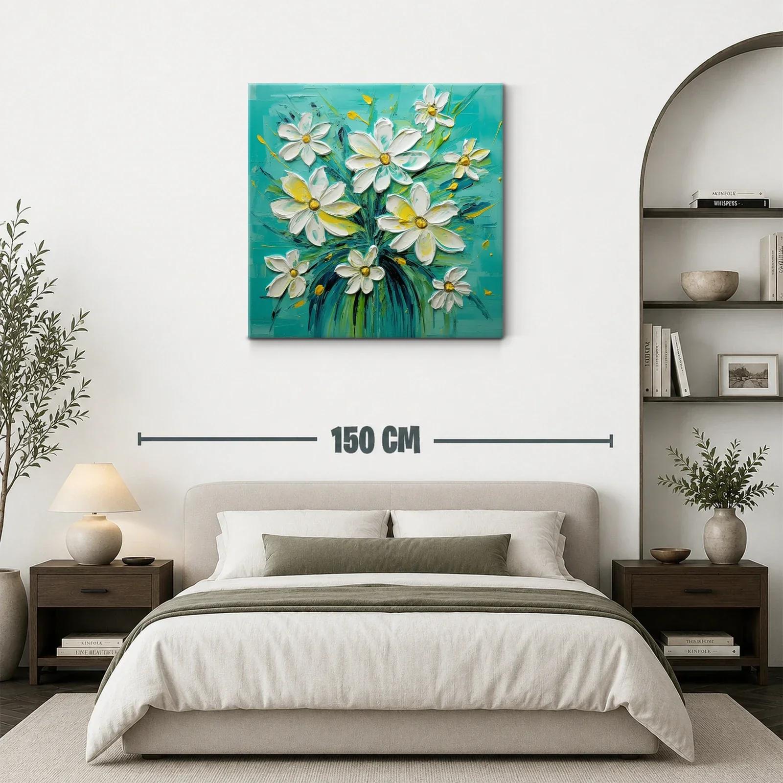 Ramo de flores blancas con fondo turquesa vibrante — miniatura 3