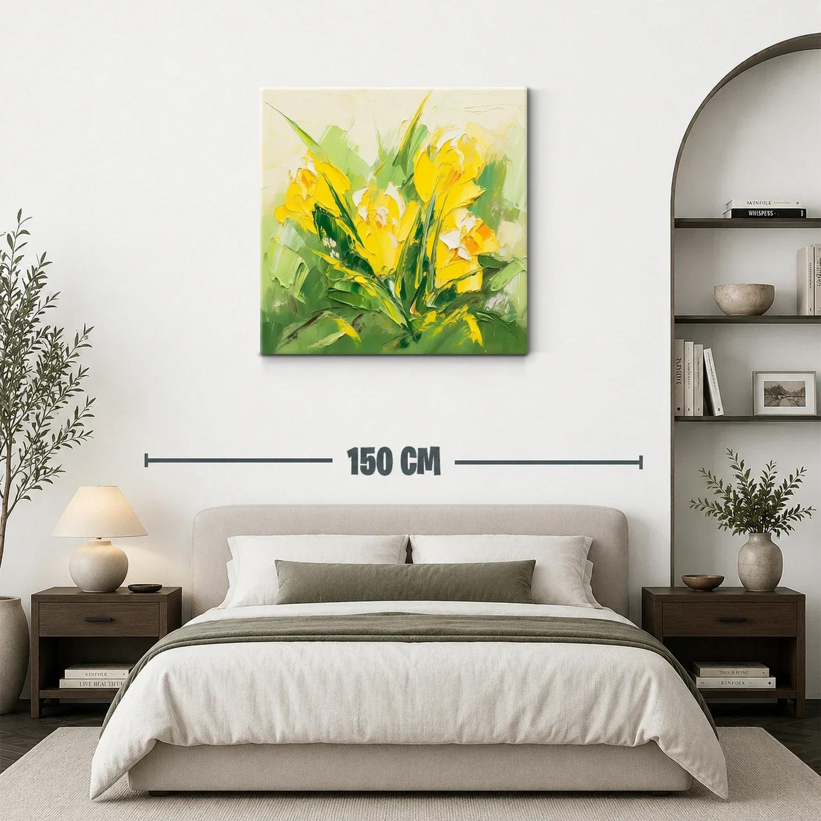 Cuadro moderno con flores amarillas y verdes vibrantes — miniatura 3