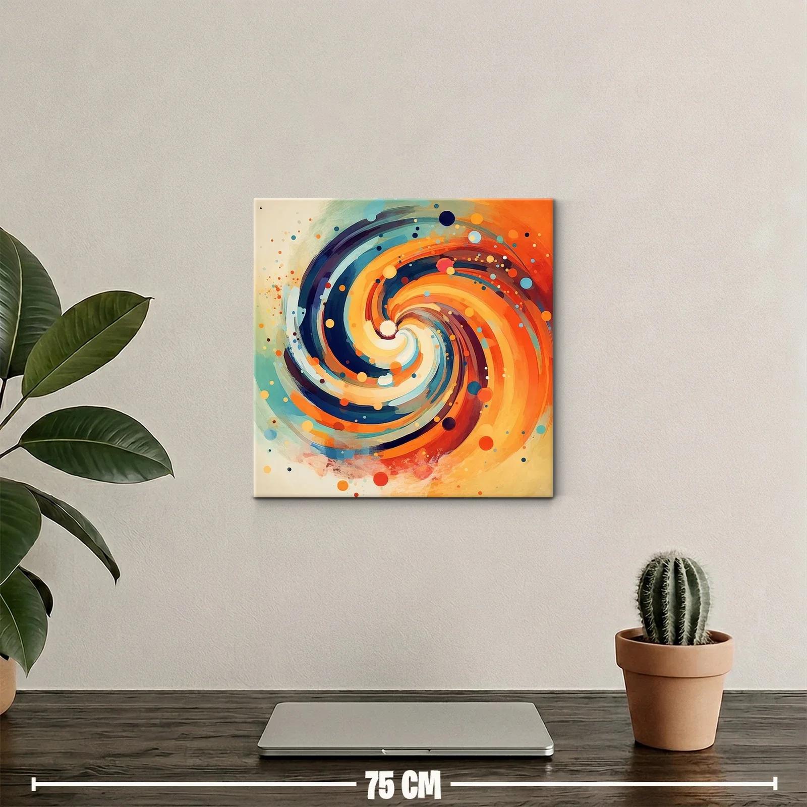 Cuadro abstracto espiral en tonos cálidos y fríos — miniatura 2