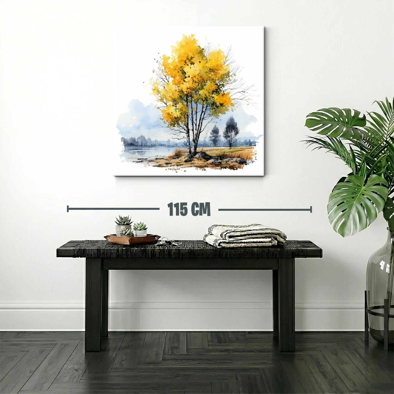 Árbol con hojas amarillas junto a un lago sereno — miniatura 2