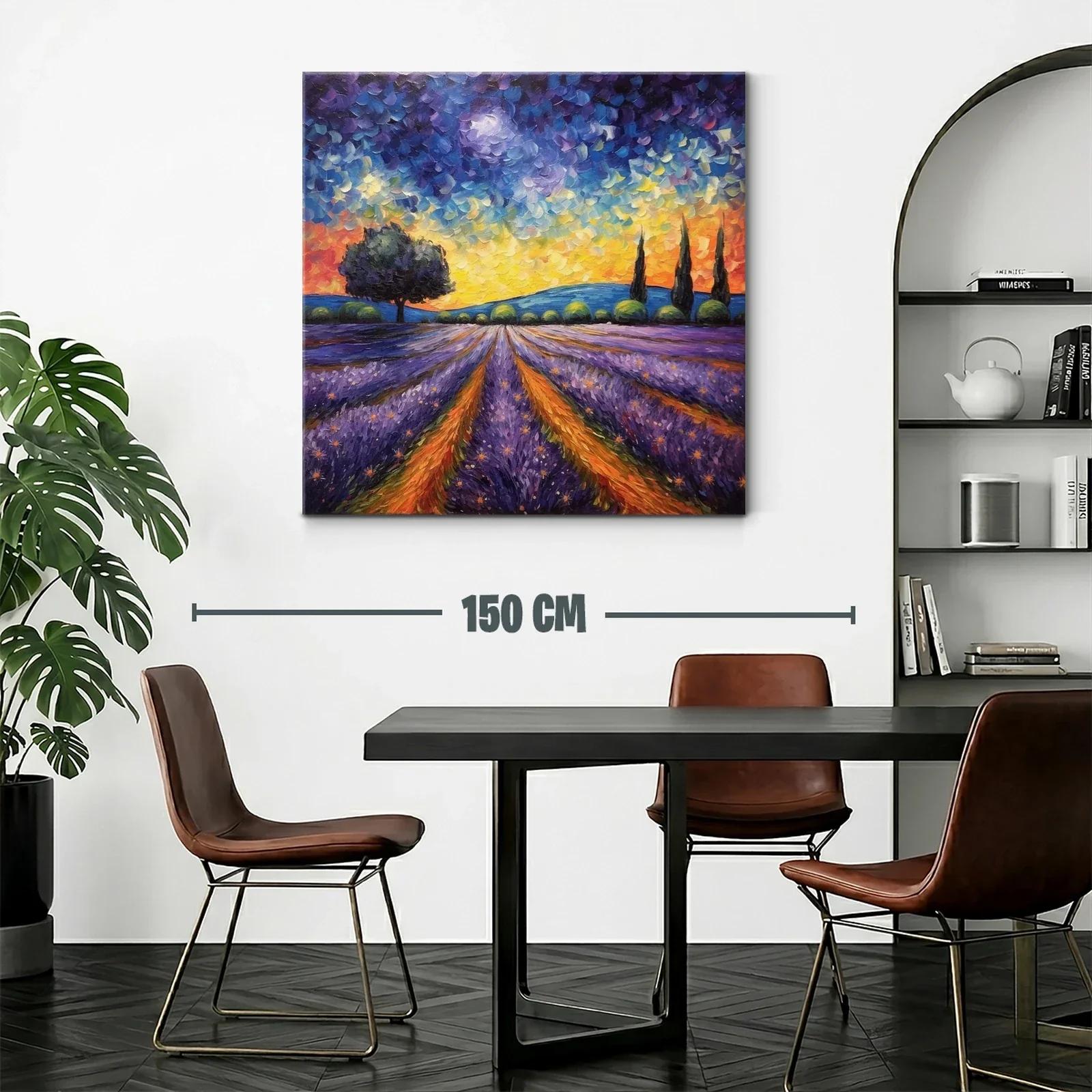 Paisaje de atardecer con campos de lavanda vibrantes — miniatura 2