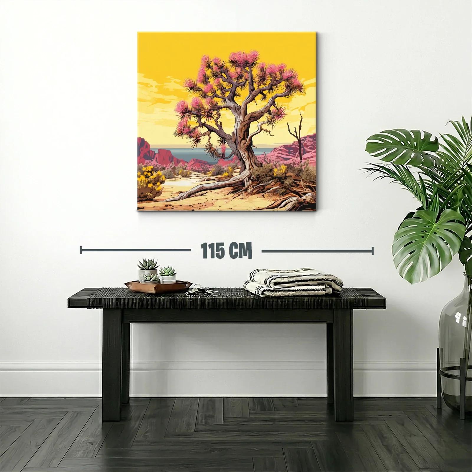 Árbol desierto con flores rosas y paisaje brillante — miniatura 2