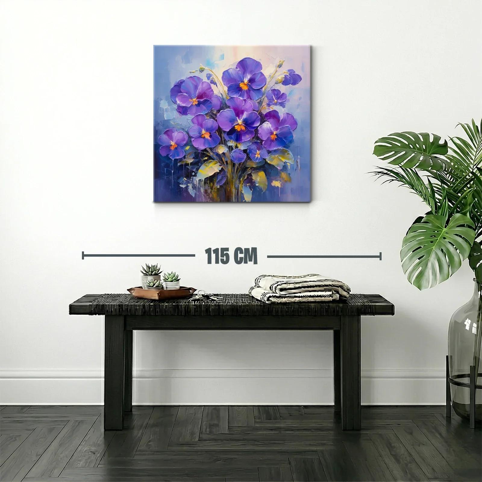 Cuadro moderno con flamantes flores violetas y detalles cálidos — miniatura 2
