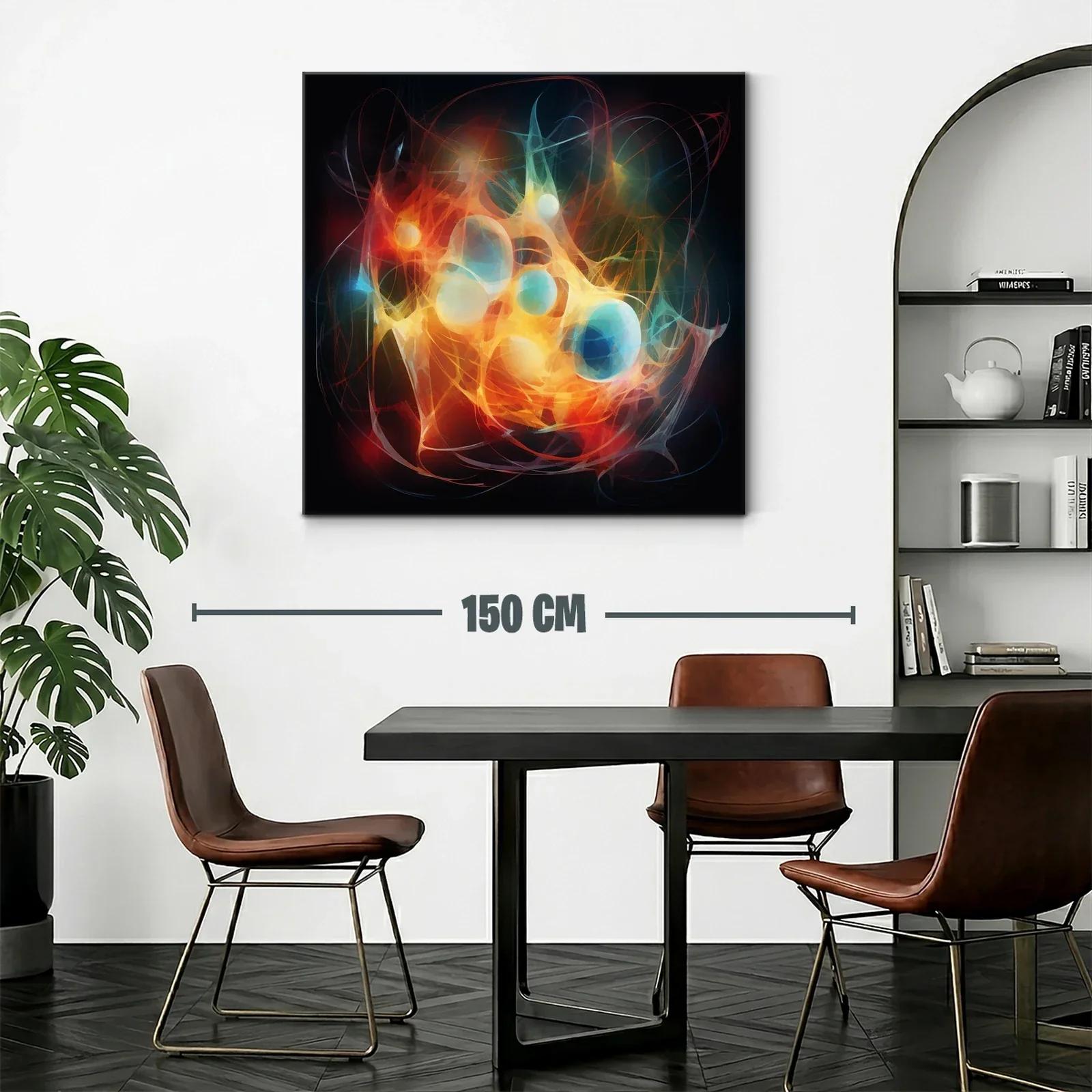 Cuadro abstracto con esferas vibrantes y líneas dinámicas — miniatura 2