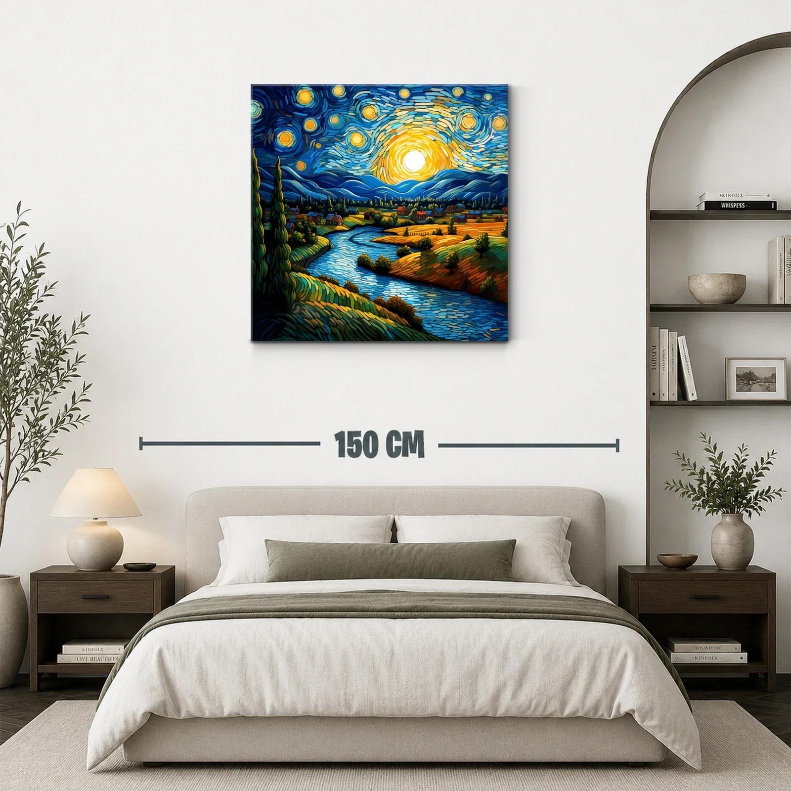 Paisaje nocturno vibrante con río y cielo estrellado — miniatura 3