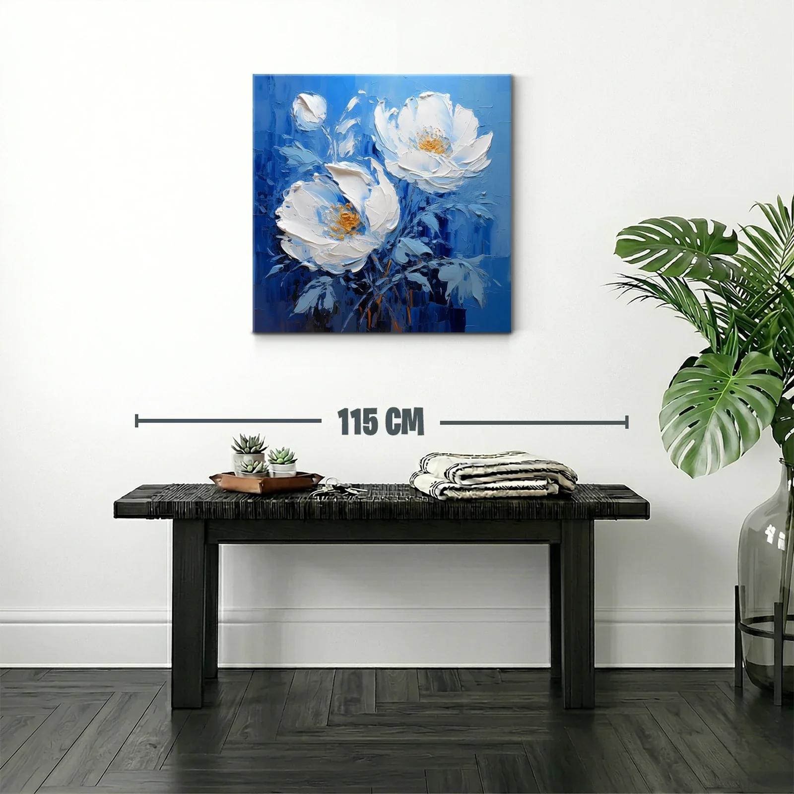 Cuadro con flores blancas sobre fondo azul intenso — miniatura 2