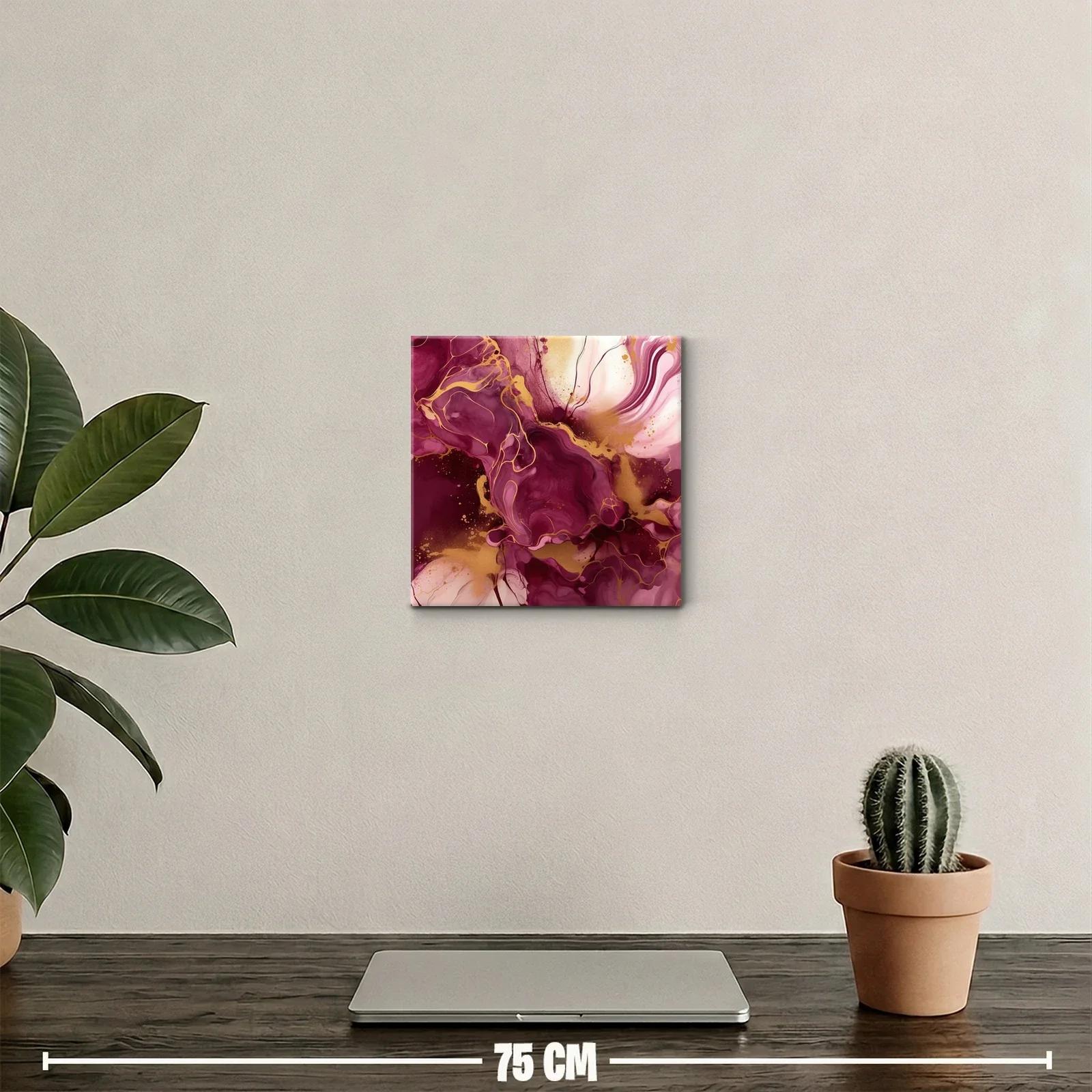 Cuadro abstracto con tonos burdeos y detalles dorados — miniatura 2