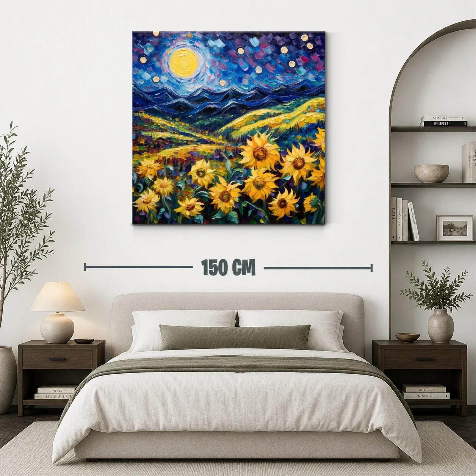 Campo de girasoles bajo noche estrellada vibrante — miniatura 3