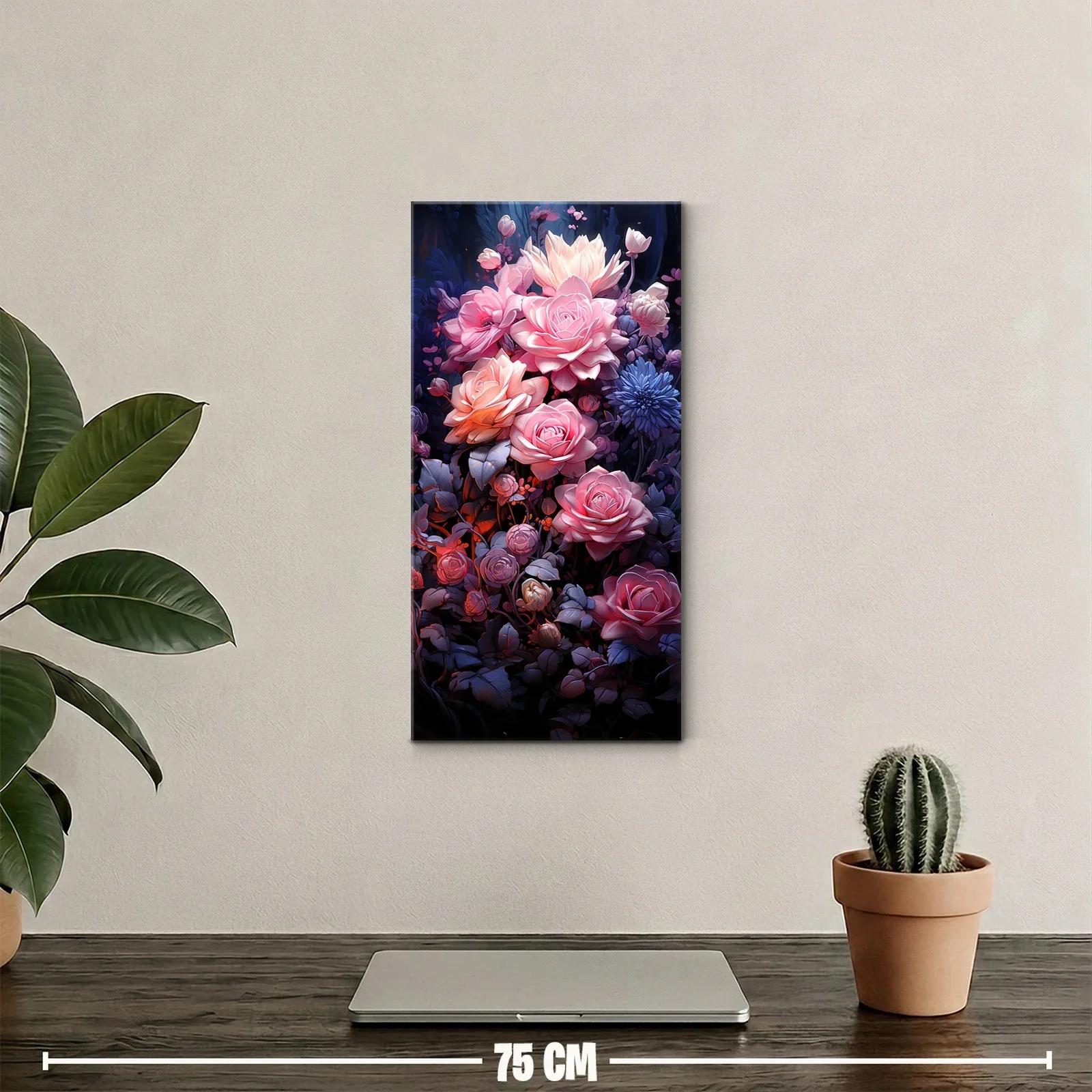 Cuadro ramo de rosas rosadas con flor azul — miniatura 2