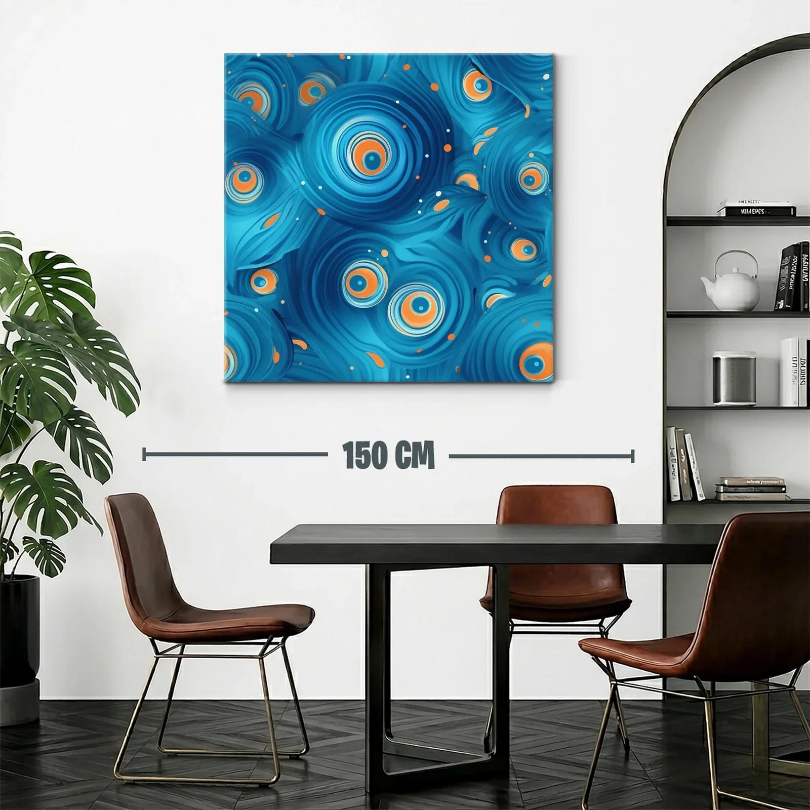 Cuadro abstracto en azules con detalles en naranja vibrante — miniatura 2