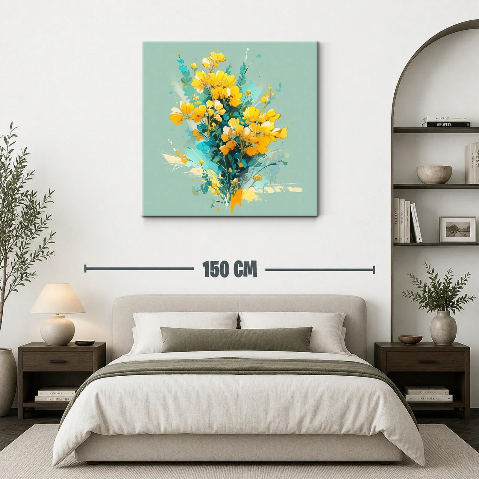 Cuadro floral vibrante con tonos amarillos y verdes — miniatura 3