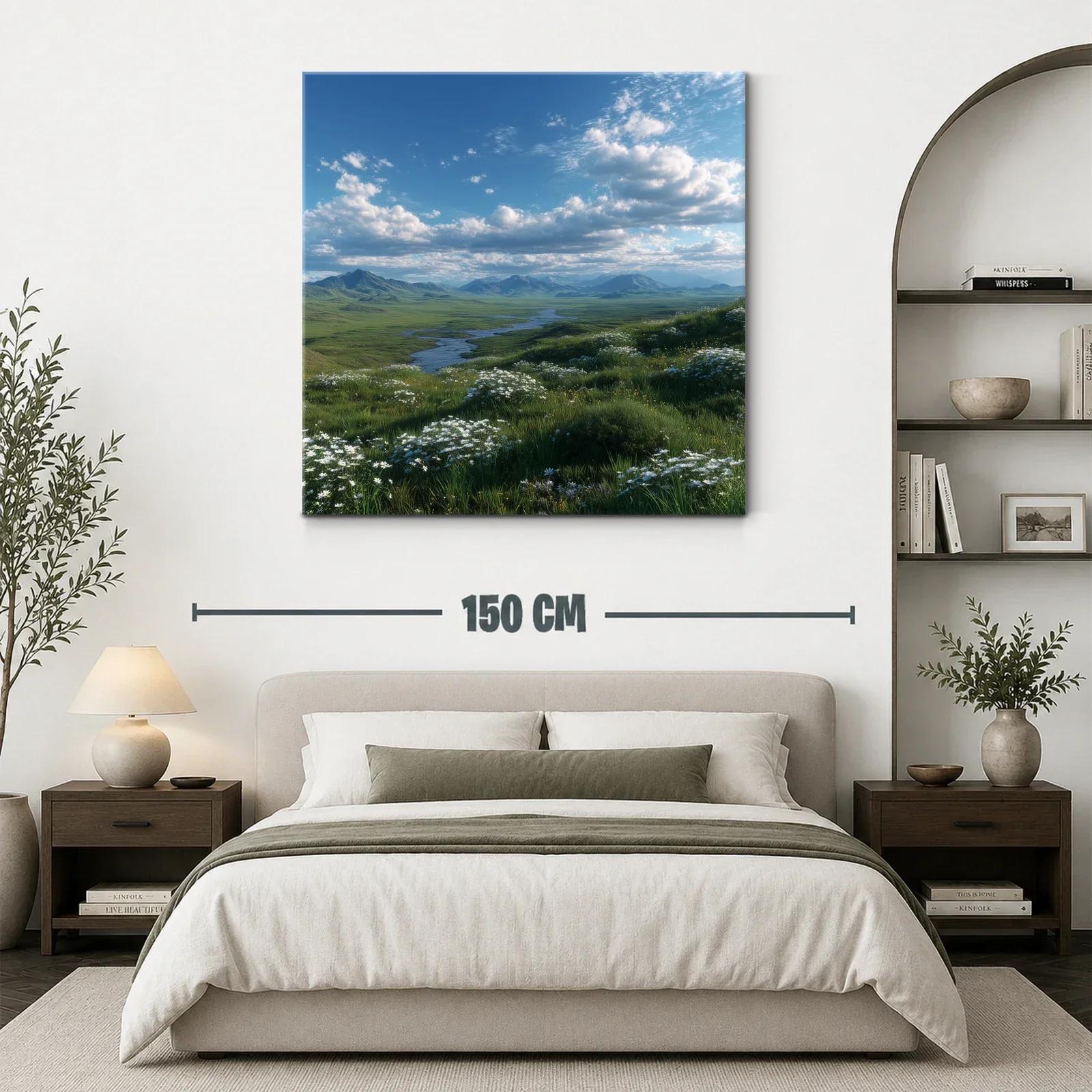 Paisaje campestre con flores blancas y cielo azul — miniatura 3