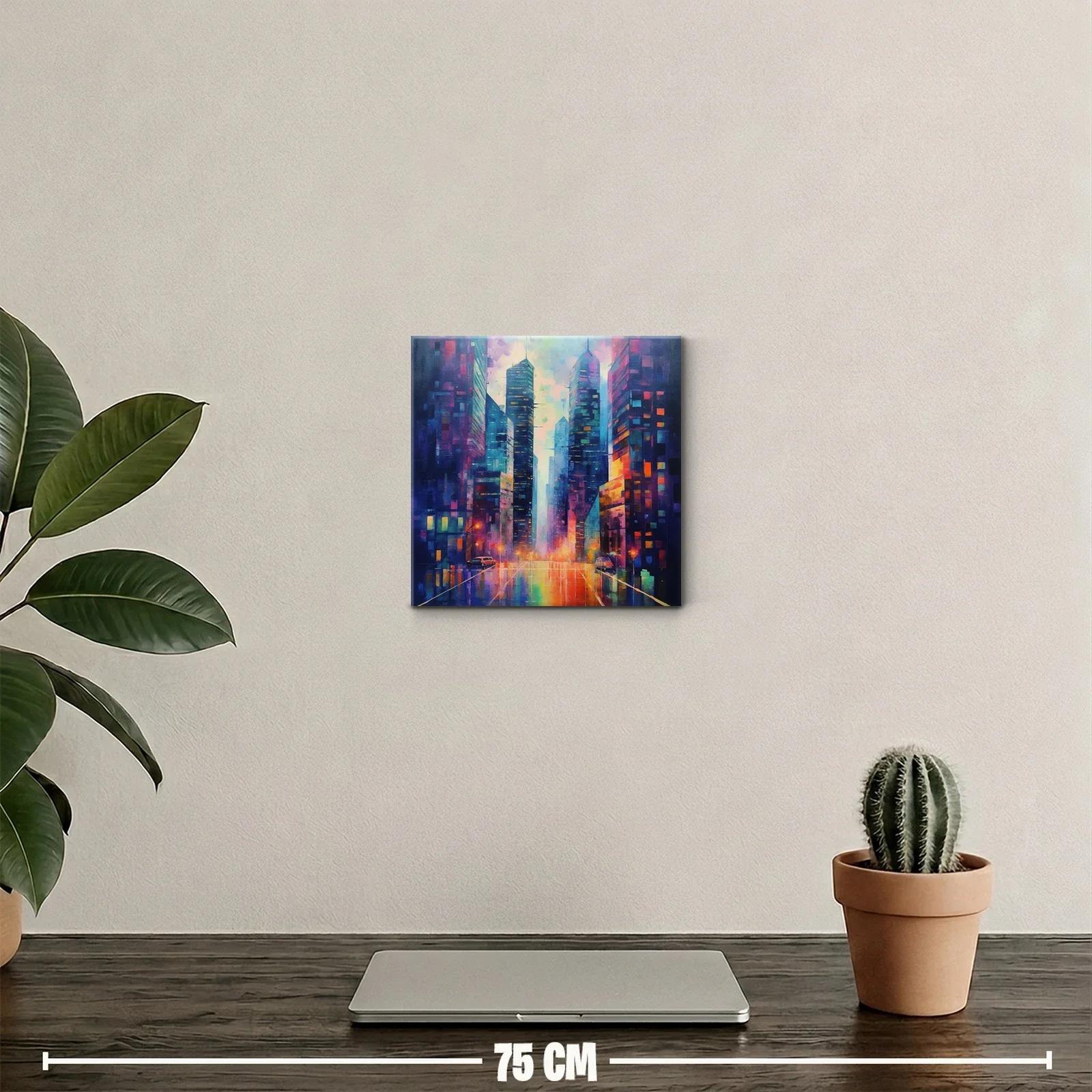 Ciudad luminosa al atardecer con vibrantes reflejos coloridos — miniatura 2
